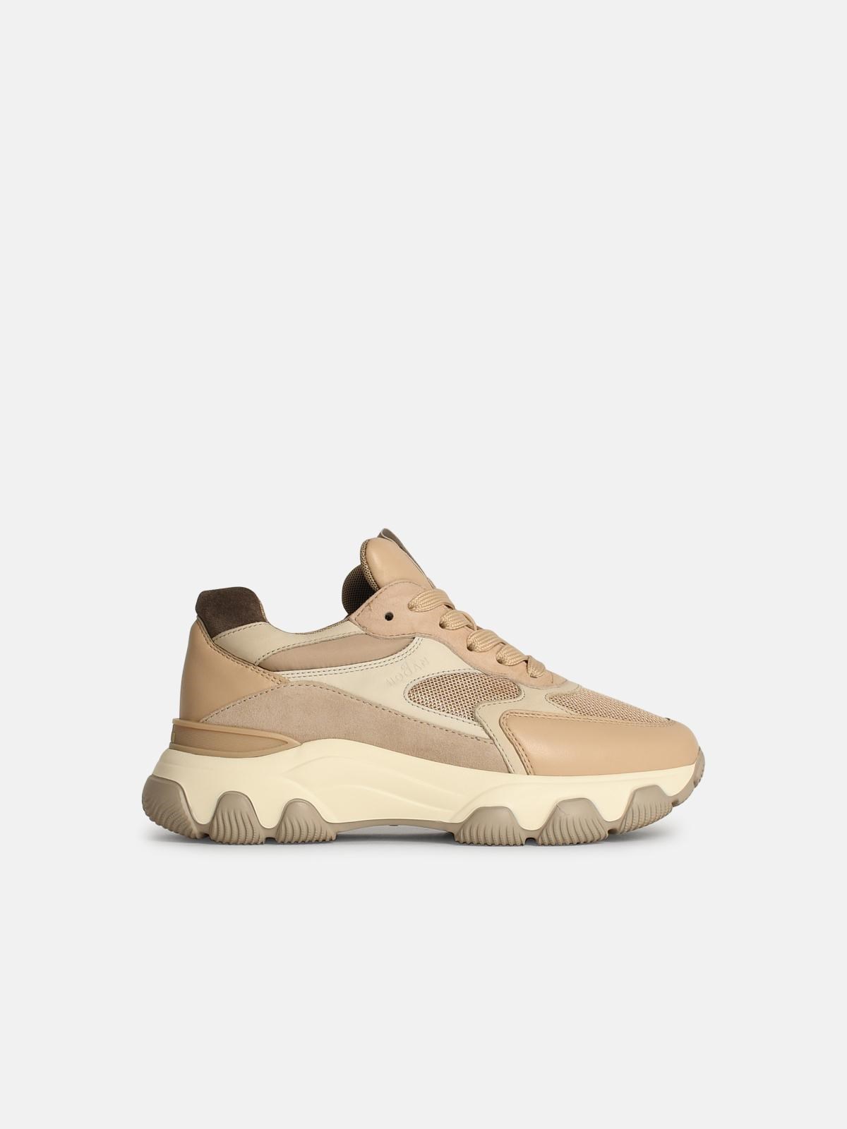 Hogan 'hyperactive' Beige Leather Blend Sneakers In Beige