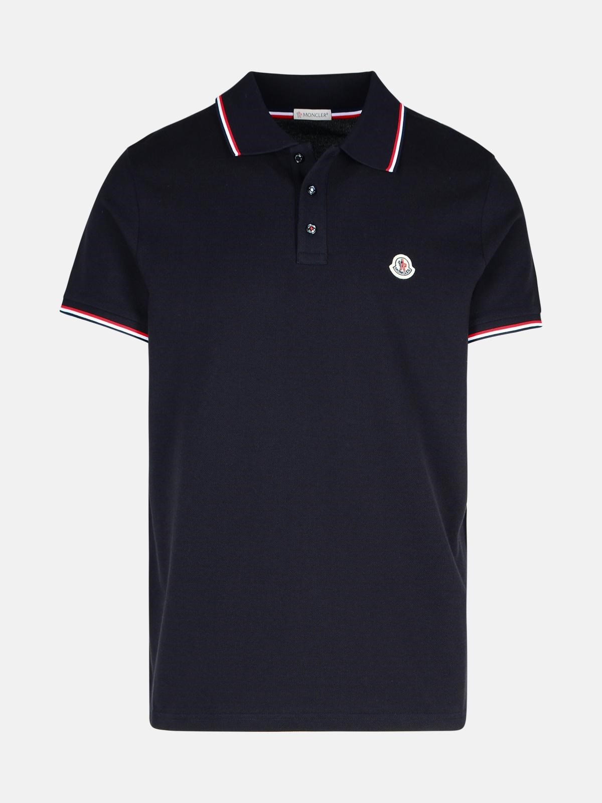 Moncler Enfant Logo Patch Strip-trim Polo Shirt In Navy