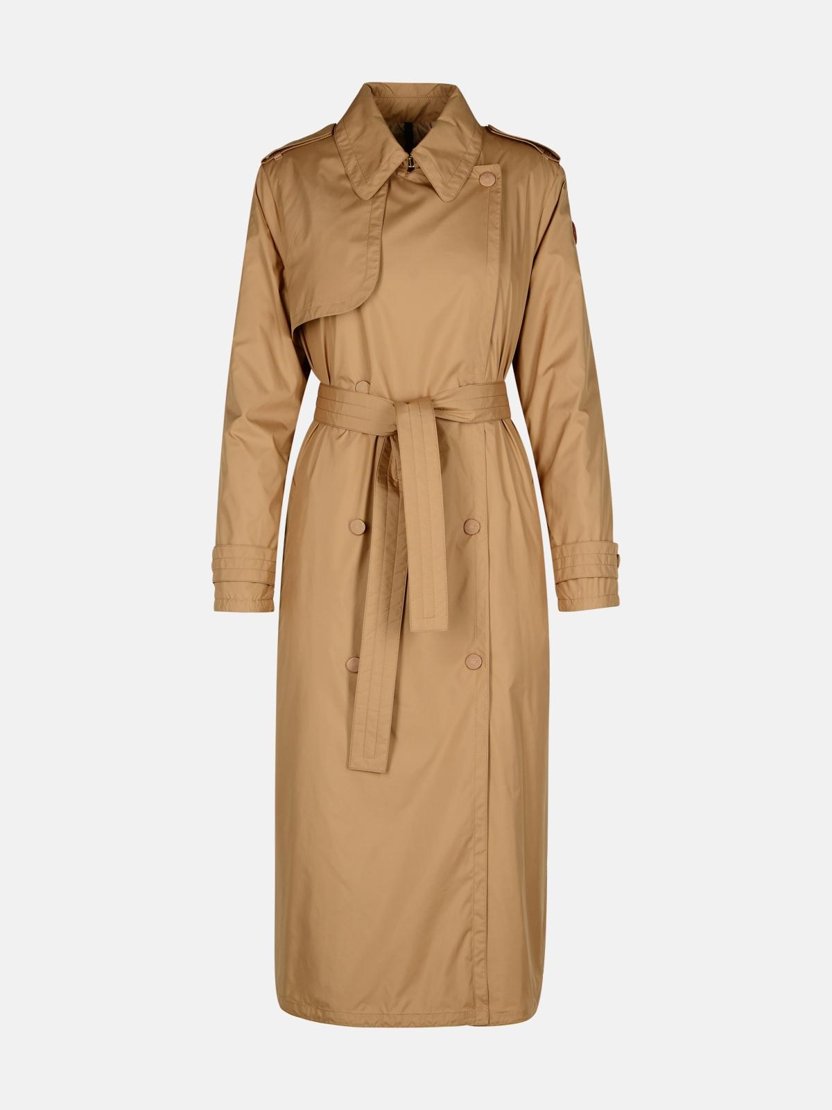 Shop Moncler 'barbetane' Beige Polyester Trench Coat In Brown