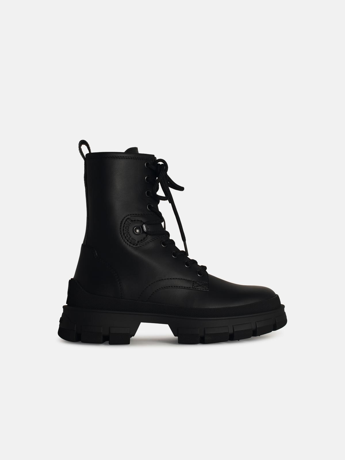 Moncler 'hevea' Black Matte Leather Ankle Boots
