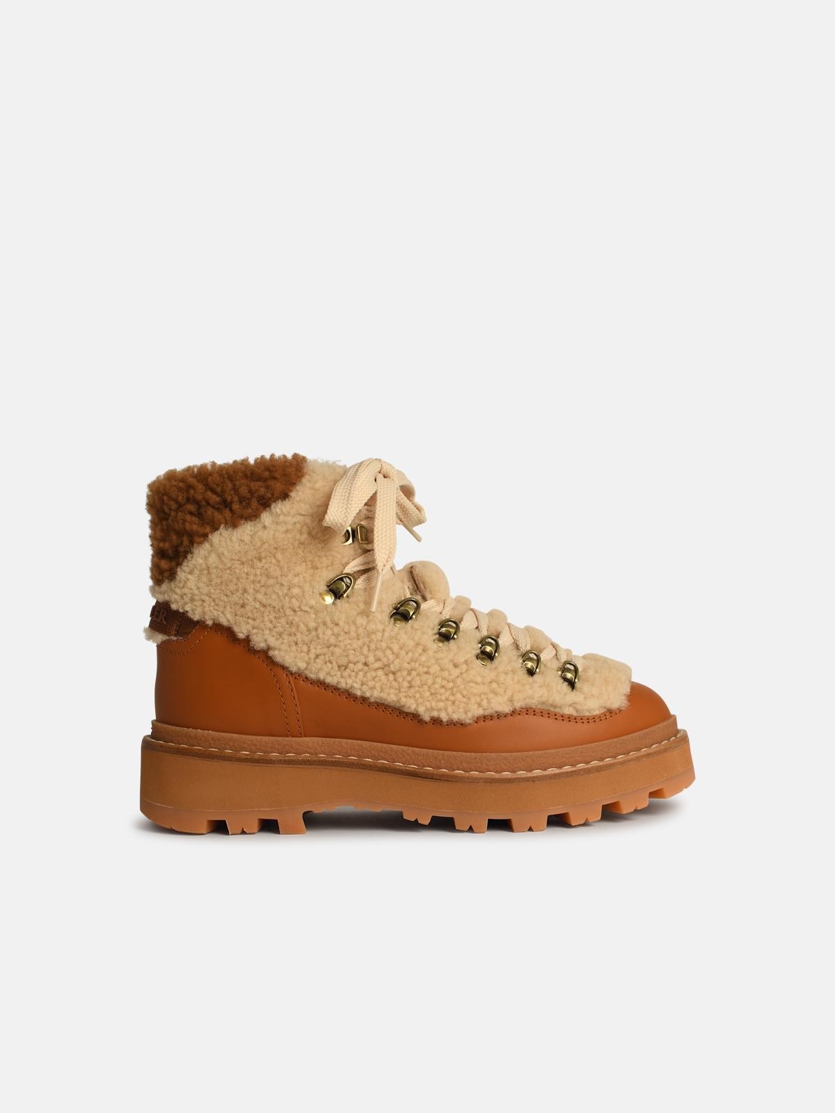Moncler 'peka' Beige Leather Boots
