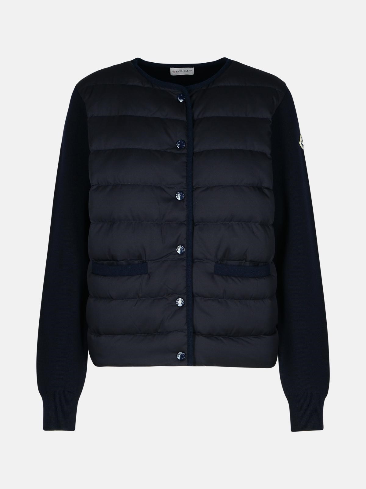 Shop Moncler Navy Nylon Blend Sweater