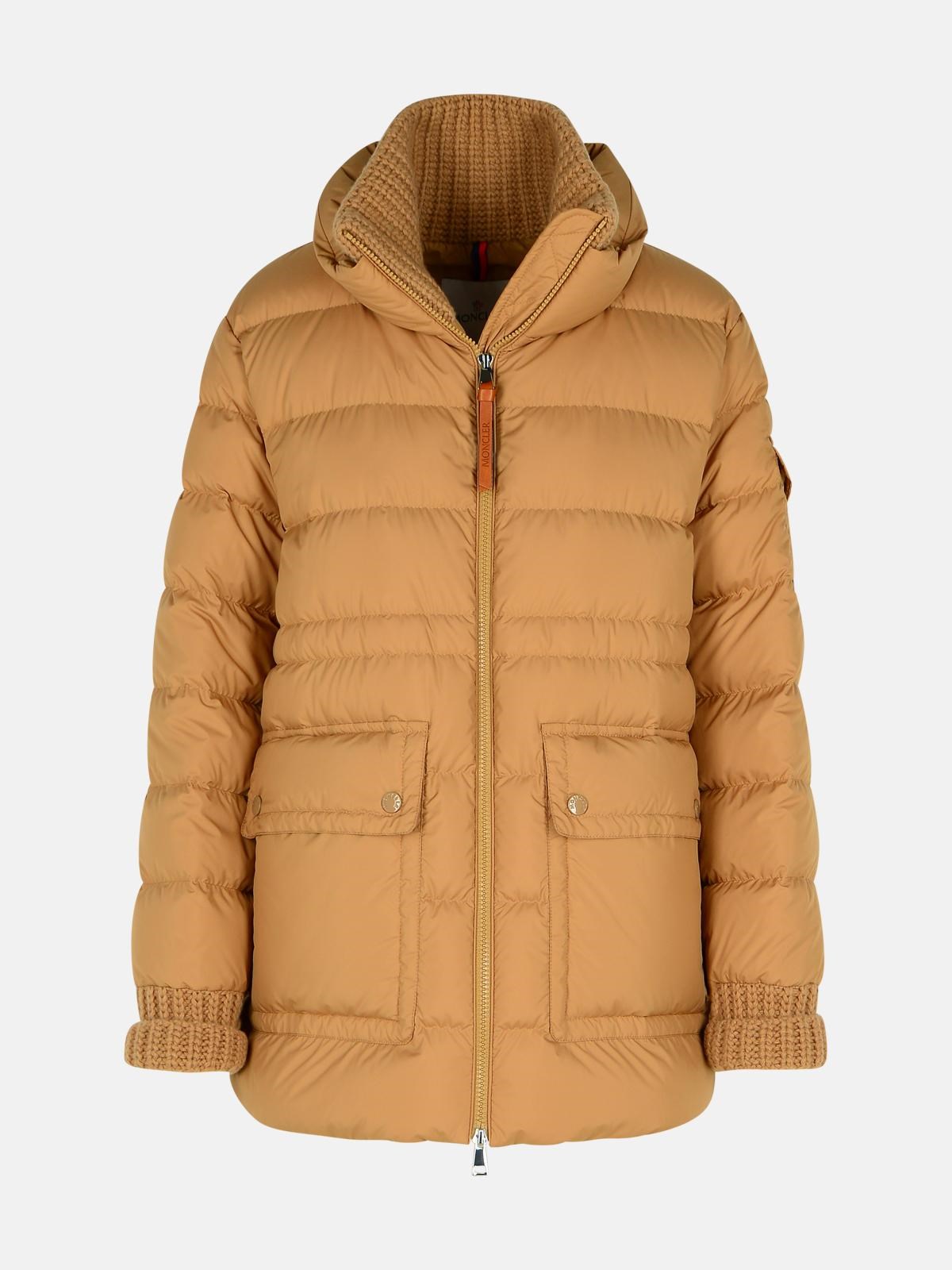 Shop Moncler 'baux' Beige Polyester Down Jacket