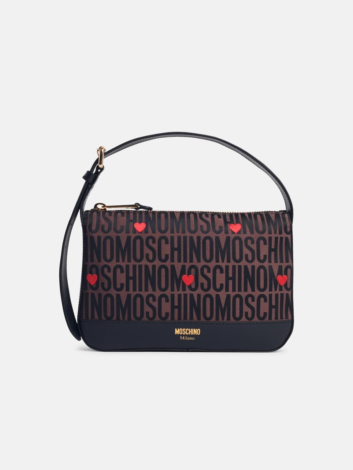 Shop Moschino Logo Brown Leather Blend Bag