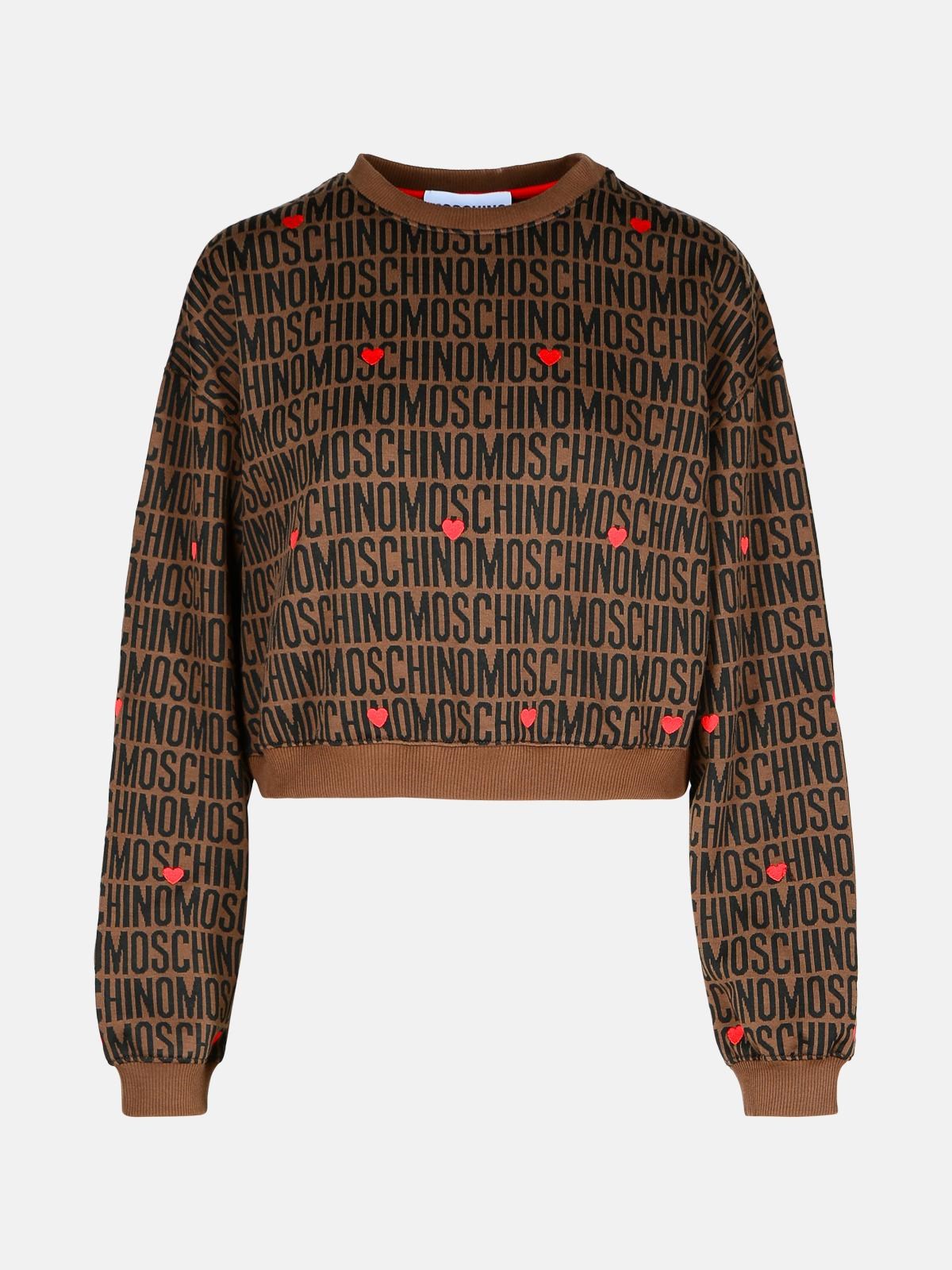 Shop Moschino Logo Brown Cotton Blend Sweatshirt