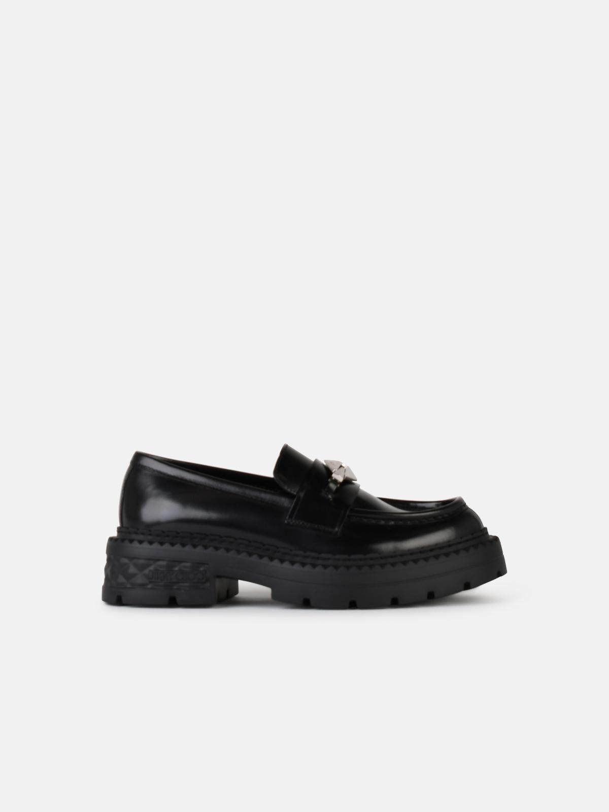 JIMMY CHOO 'MARLOW' BLACK SHINY LEATHER LOAFERS 