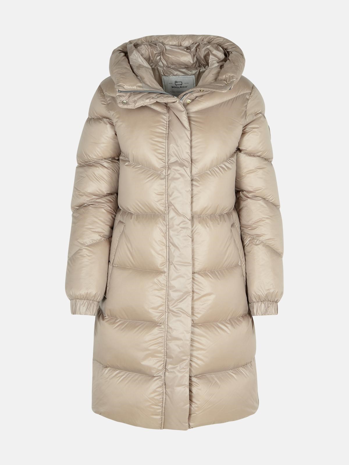 Woolrich 'aliquippa' Long Dove Grey Polyamide Down Jacket In Grey