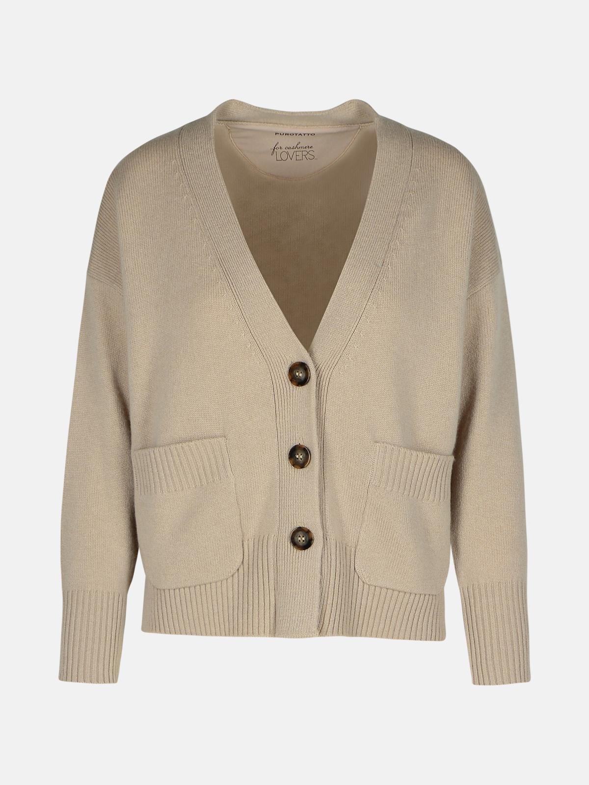 Shop Puro Tatto Beige Cashmere Cardigan