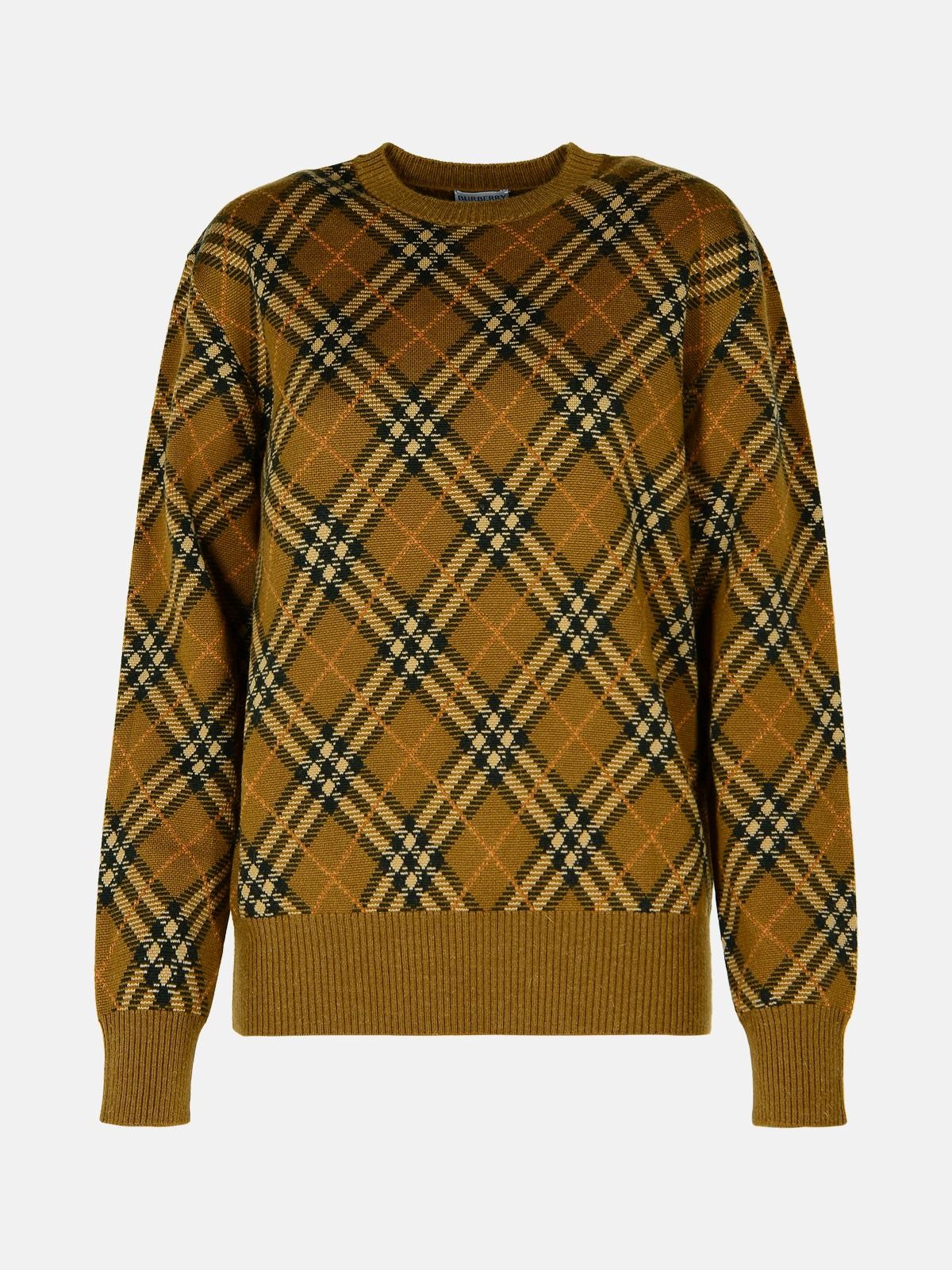 Burberry Check Wool Blend Knit Crewneck Sweater In Beige