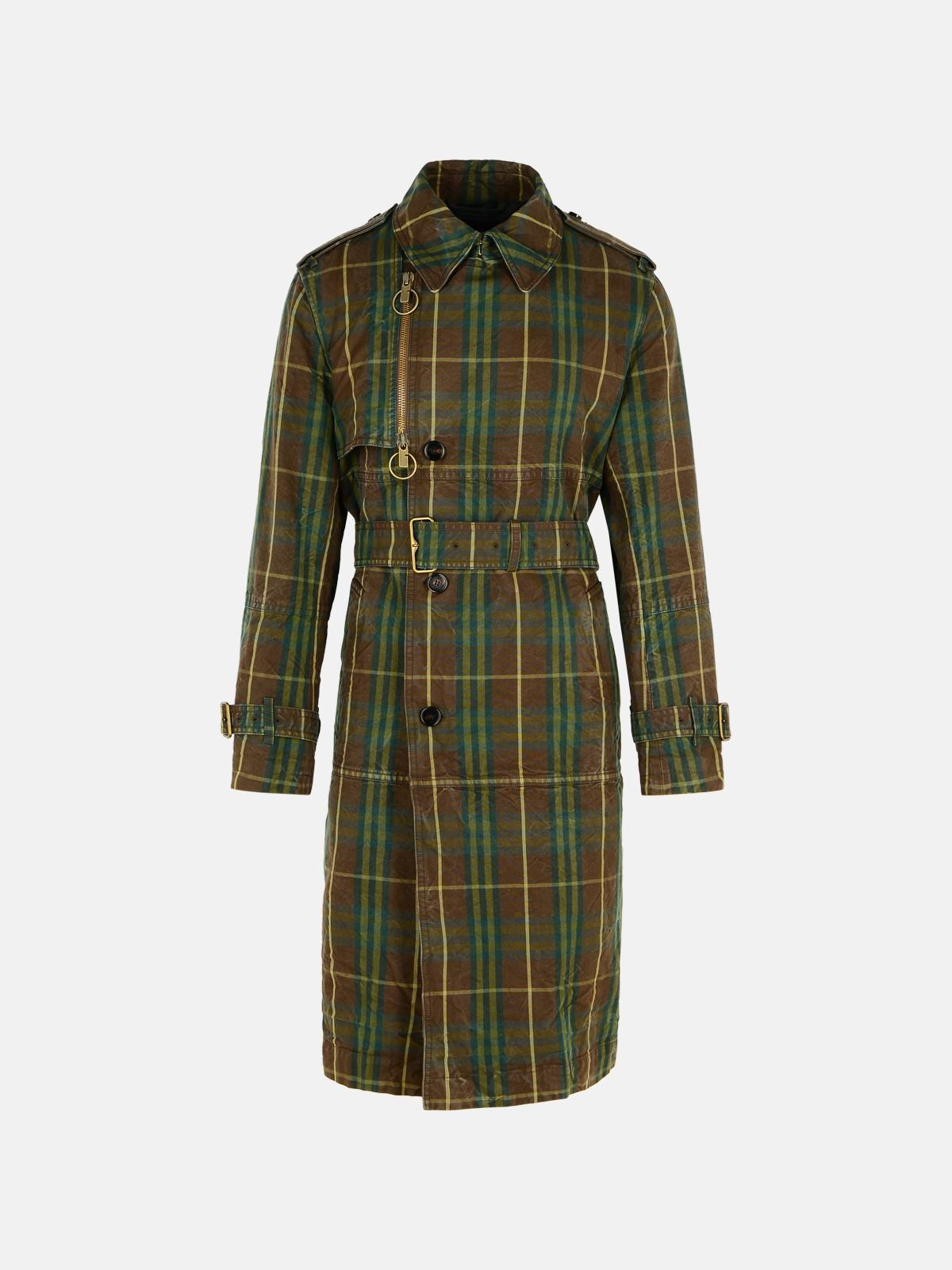 Burberry 'check' Dark Green Cotton Trench Coat