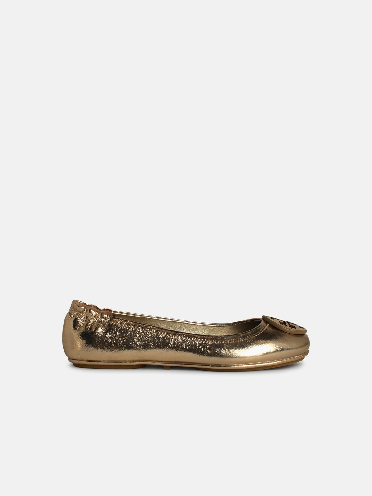 Tory Burch 'minnie' Gold Leather Ballet Flats