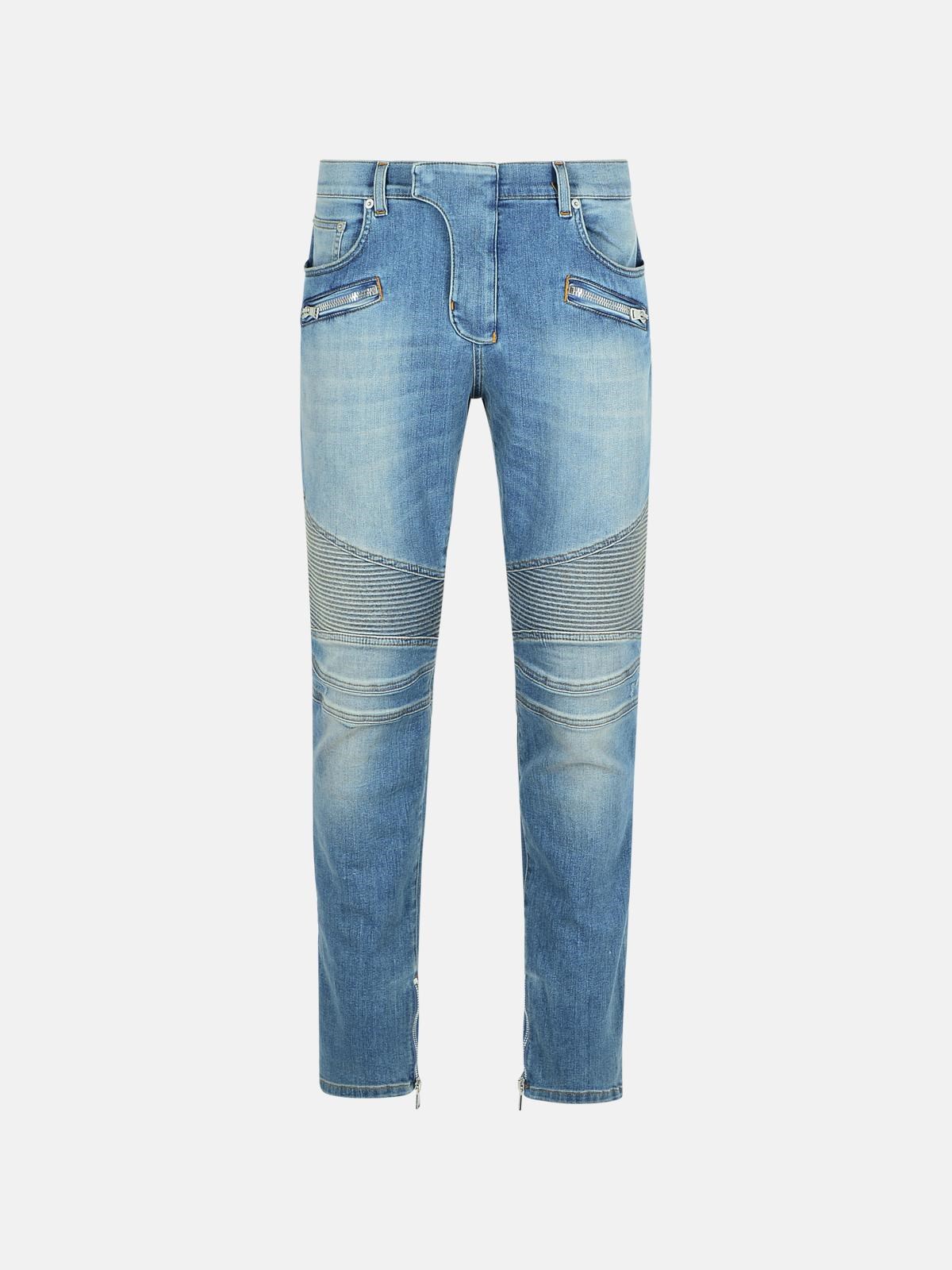 Shop Balmain 'biker' Blue Denim Jeans