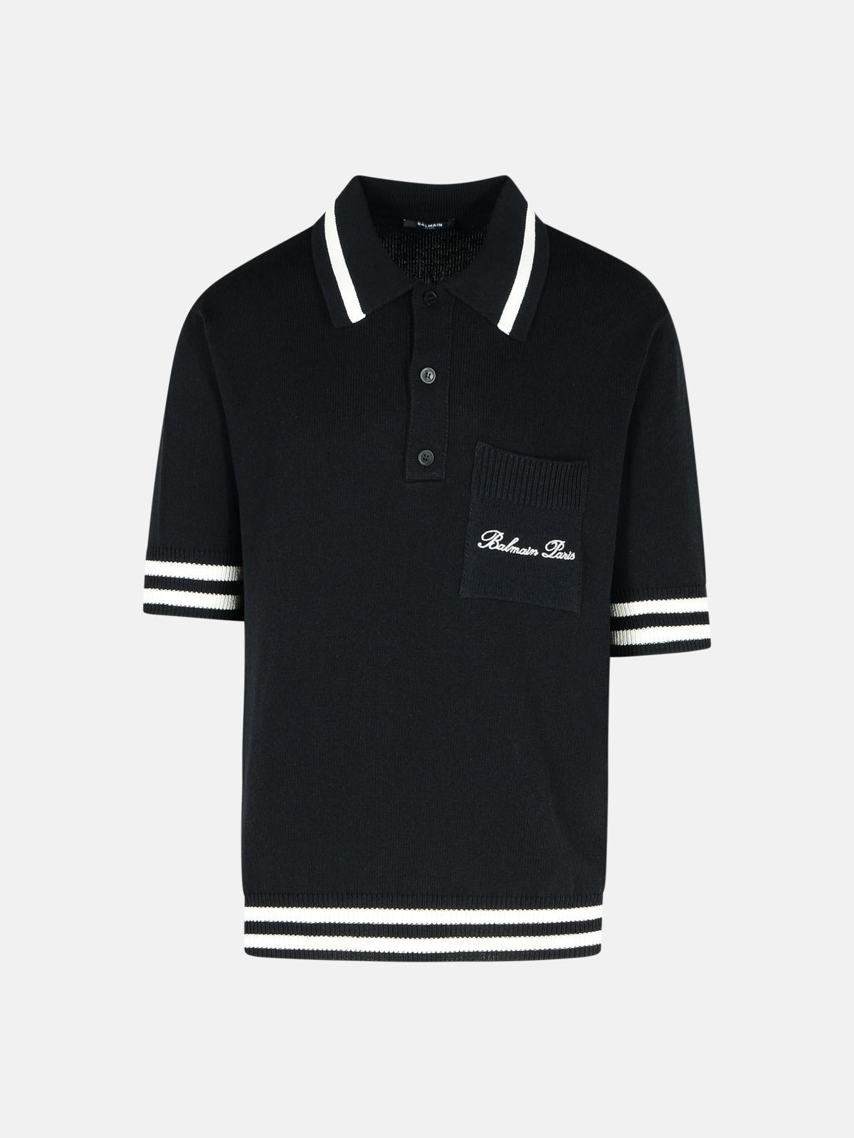 Balmain 'signature' Black Cotton Blend Polo Shirt