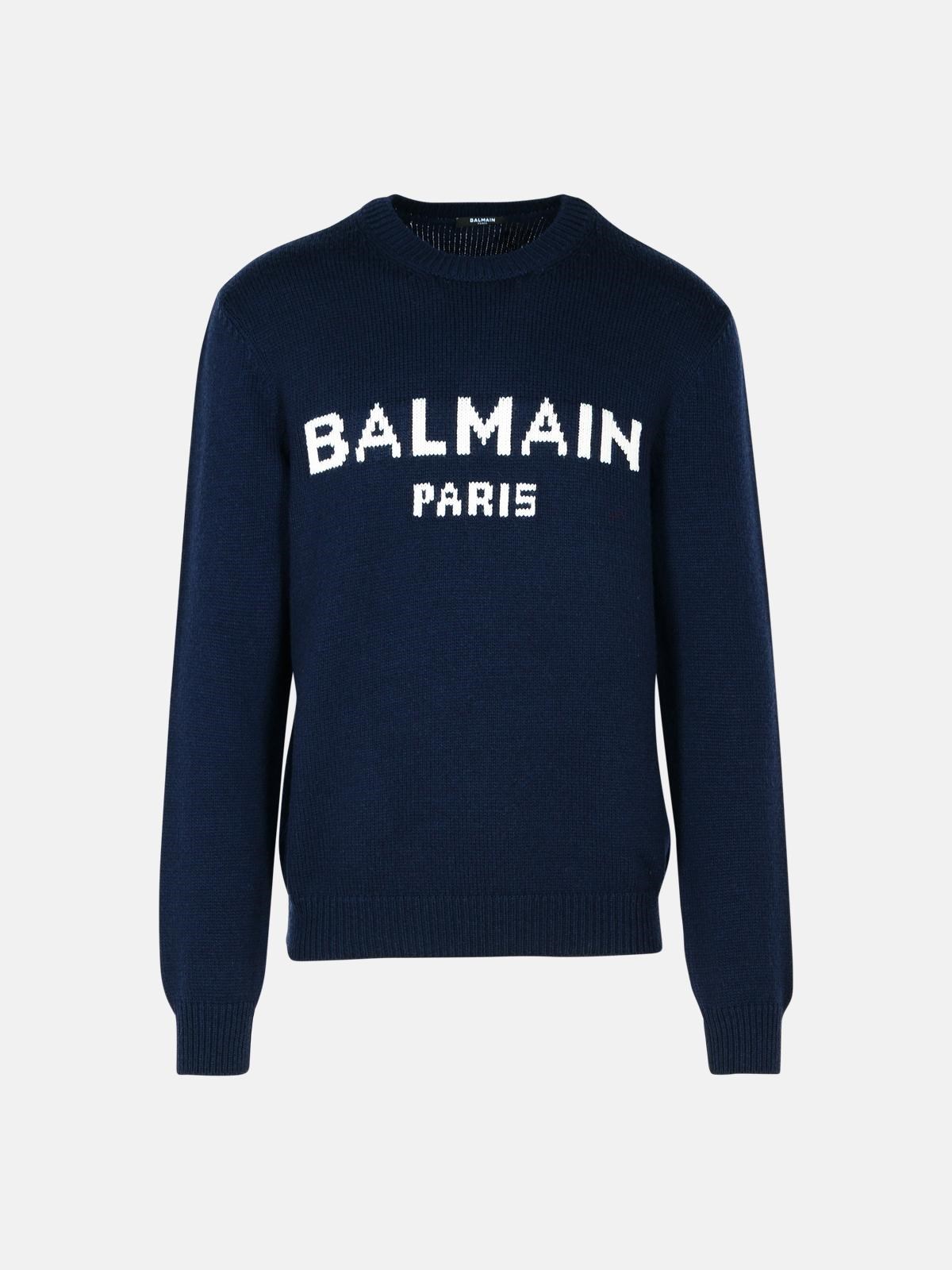 Balmain Blue Merino Wool Blend Sweater In Blue