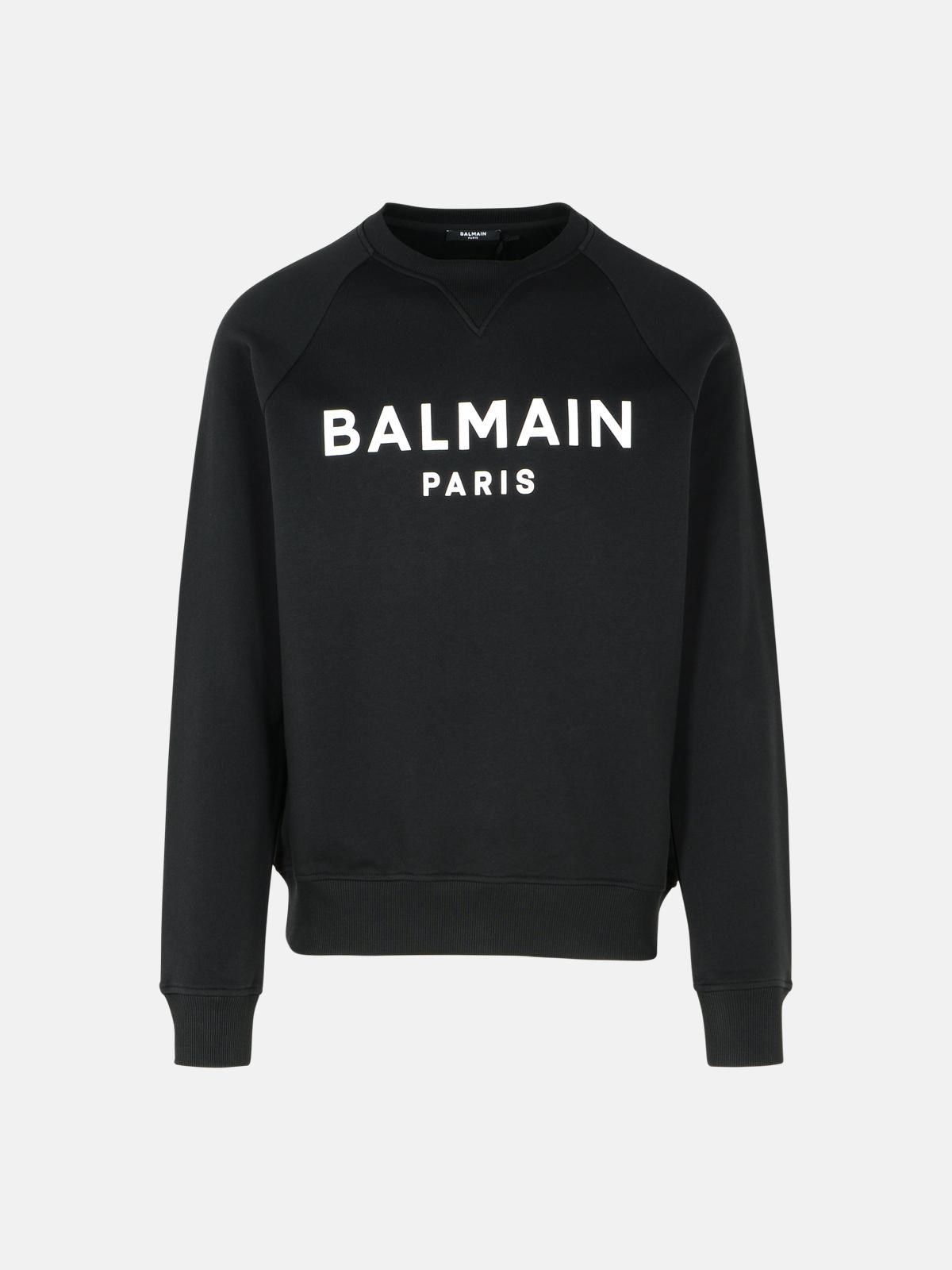 Balmain Black Cotton Sweatshirt In Black
