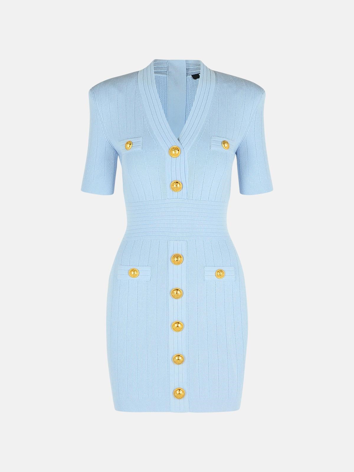 Balmain Light Blue Viscose Blend Dress In Light Blue