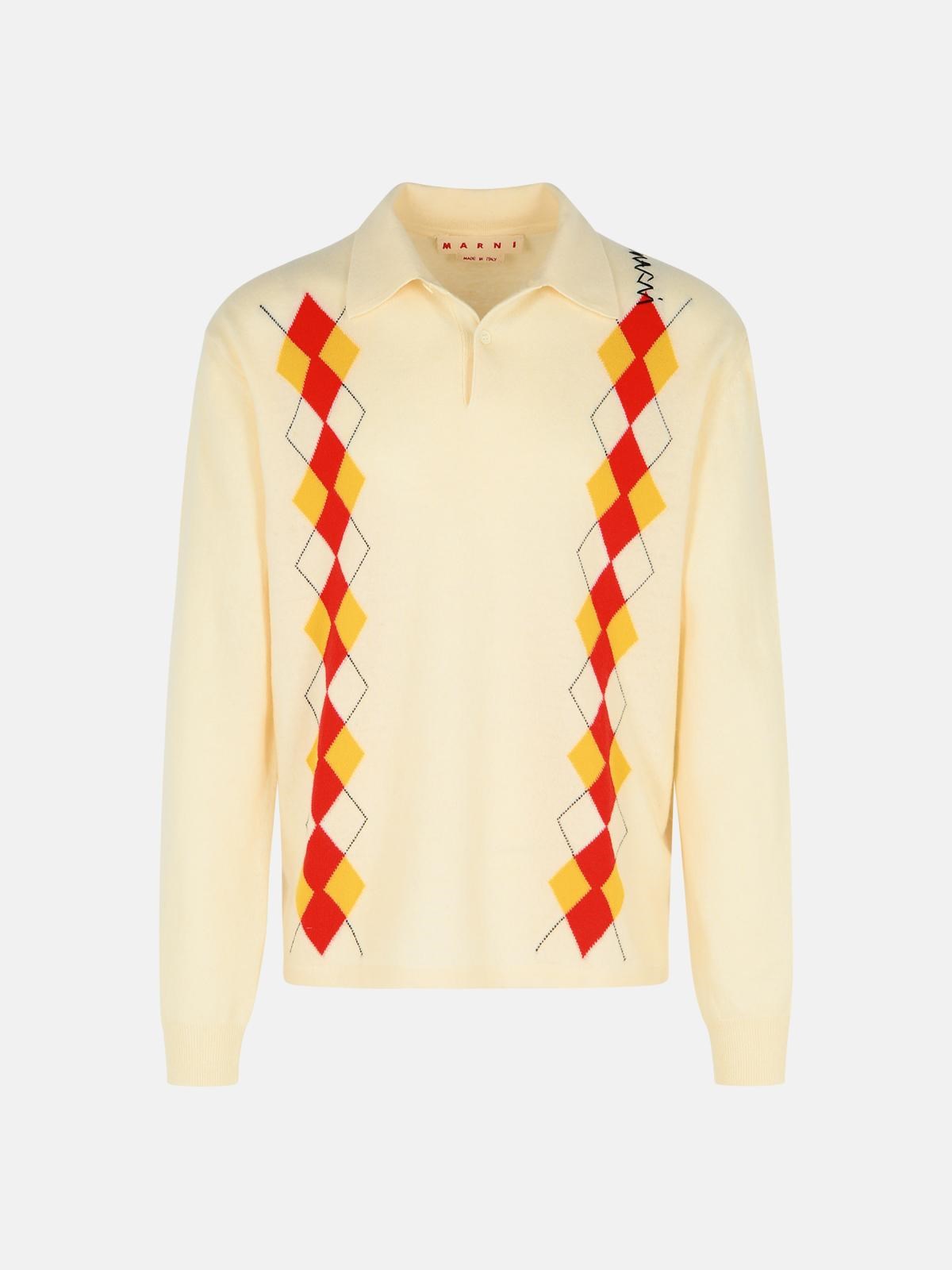 Marni Ivory Virgin Wool Polo Shirt In Ivory