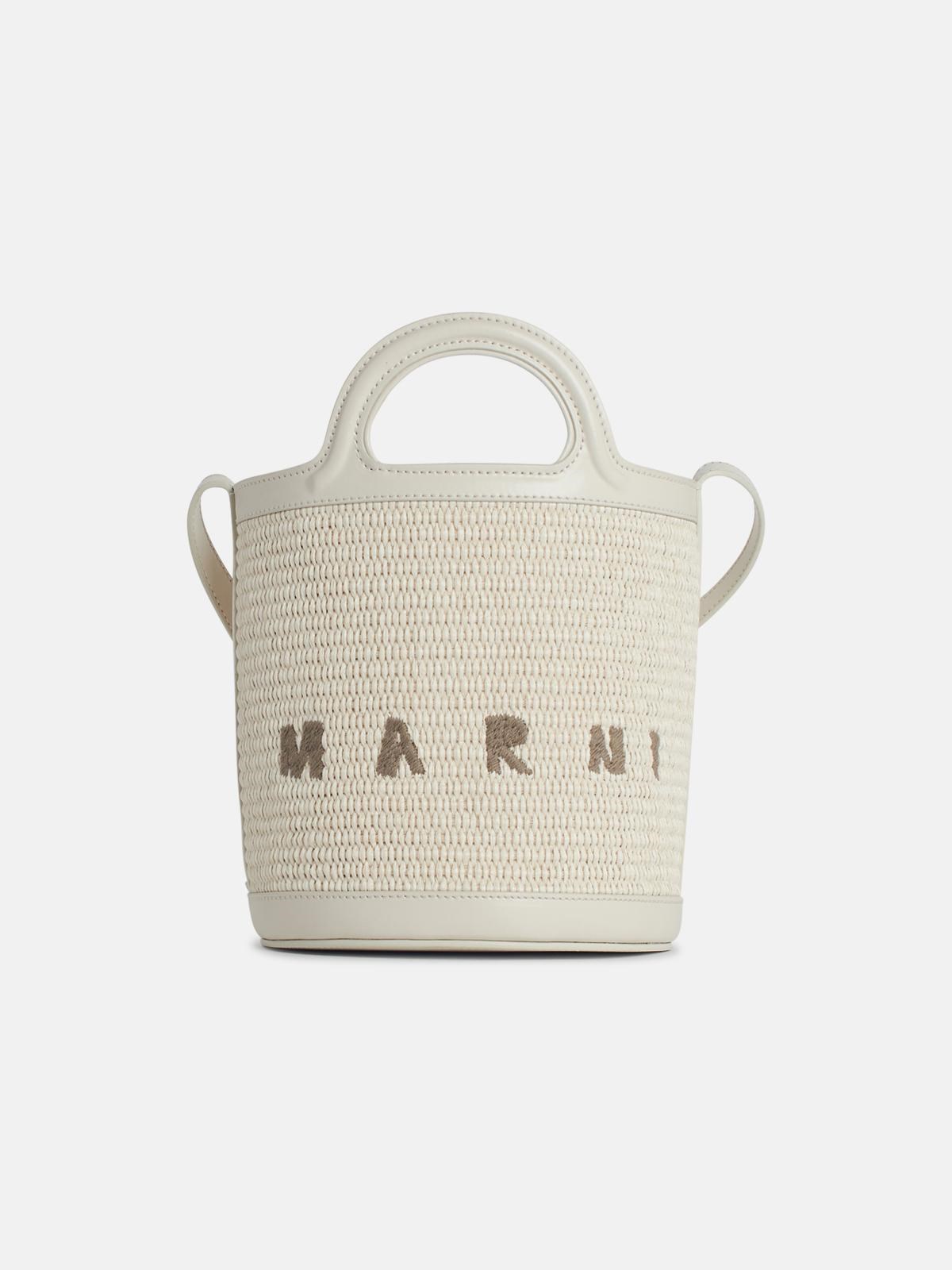 Marni Ivory Leather And Raffia Tropicalia Bucket Bag In White