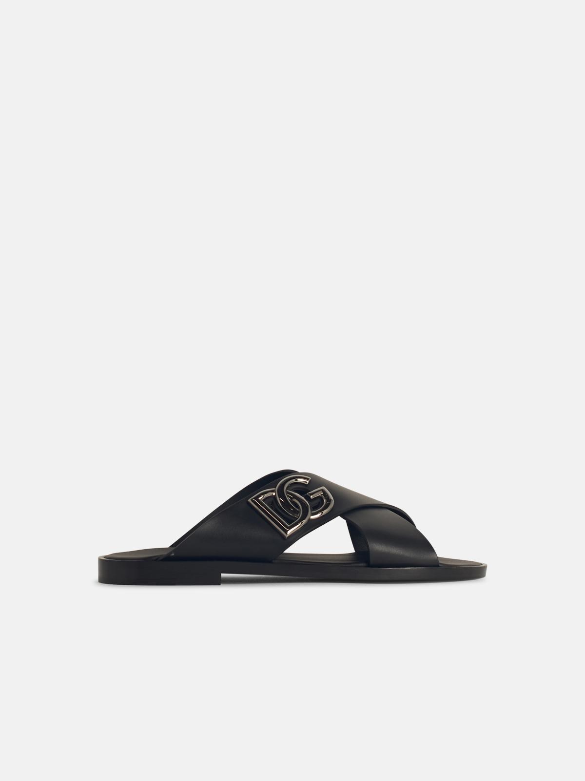 Dolce & Gabbana Black Leather Slippers