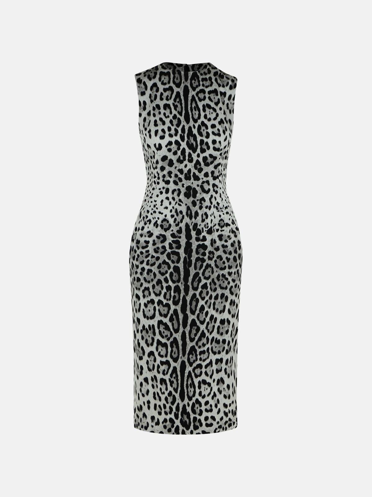 Dolce & Gabbana 'animalier' Black Silk Dress In Grey