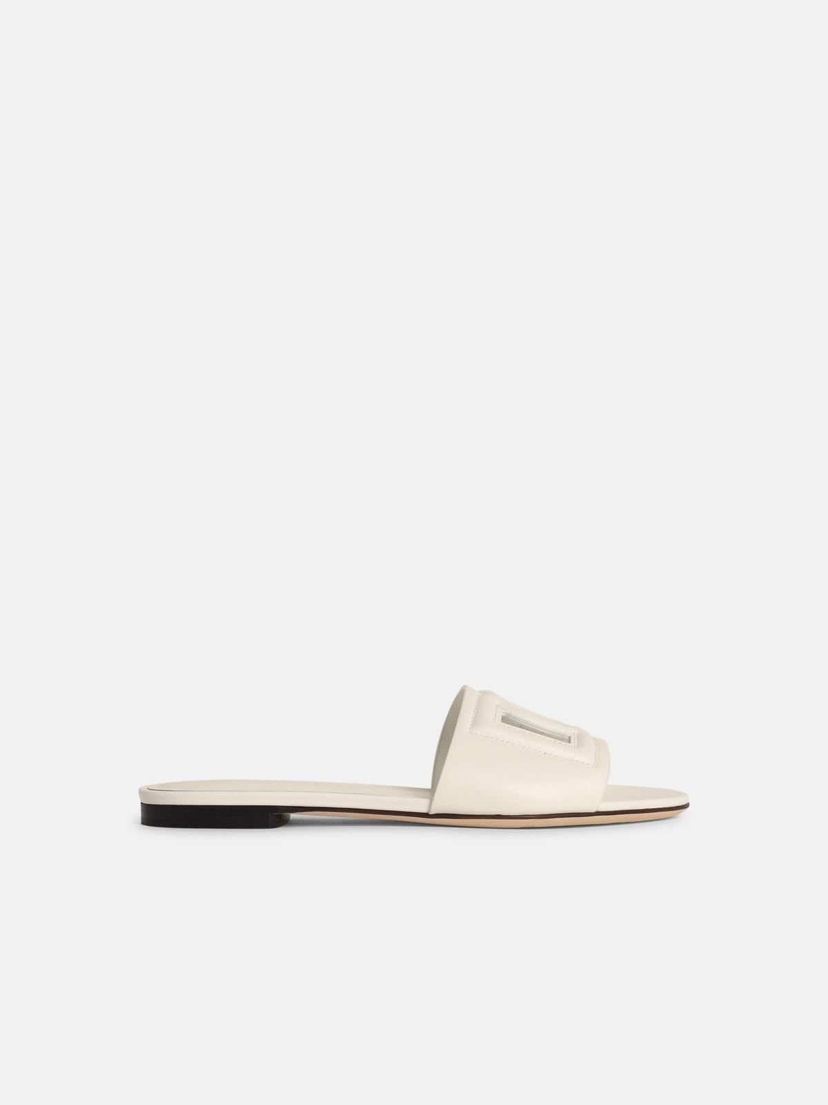Dolce & Gabbana White Leather Slippers