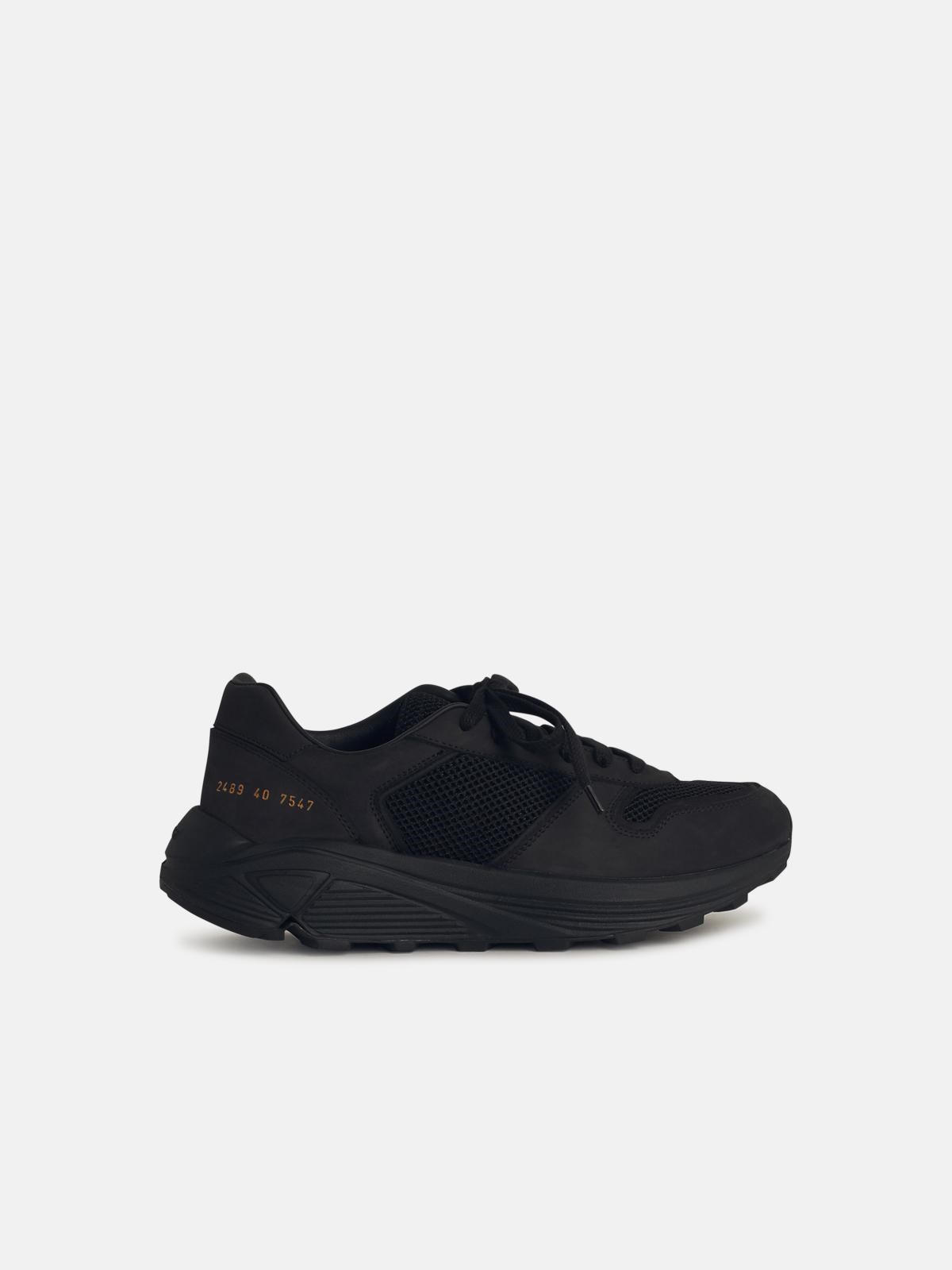 Common Projects 'runner' Black Leather Blend Sneakers In Black