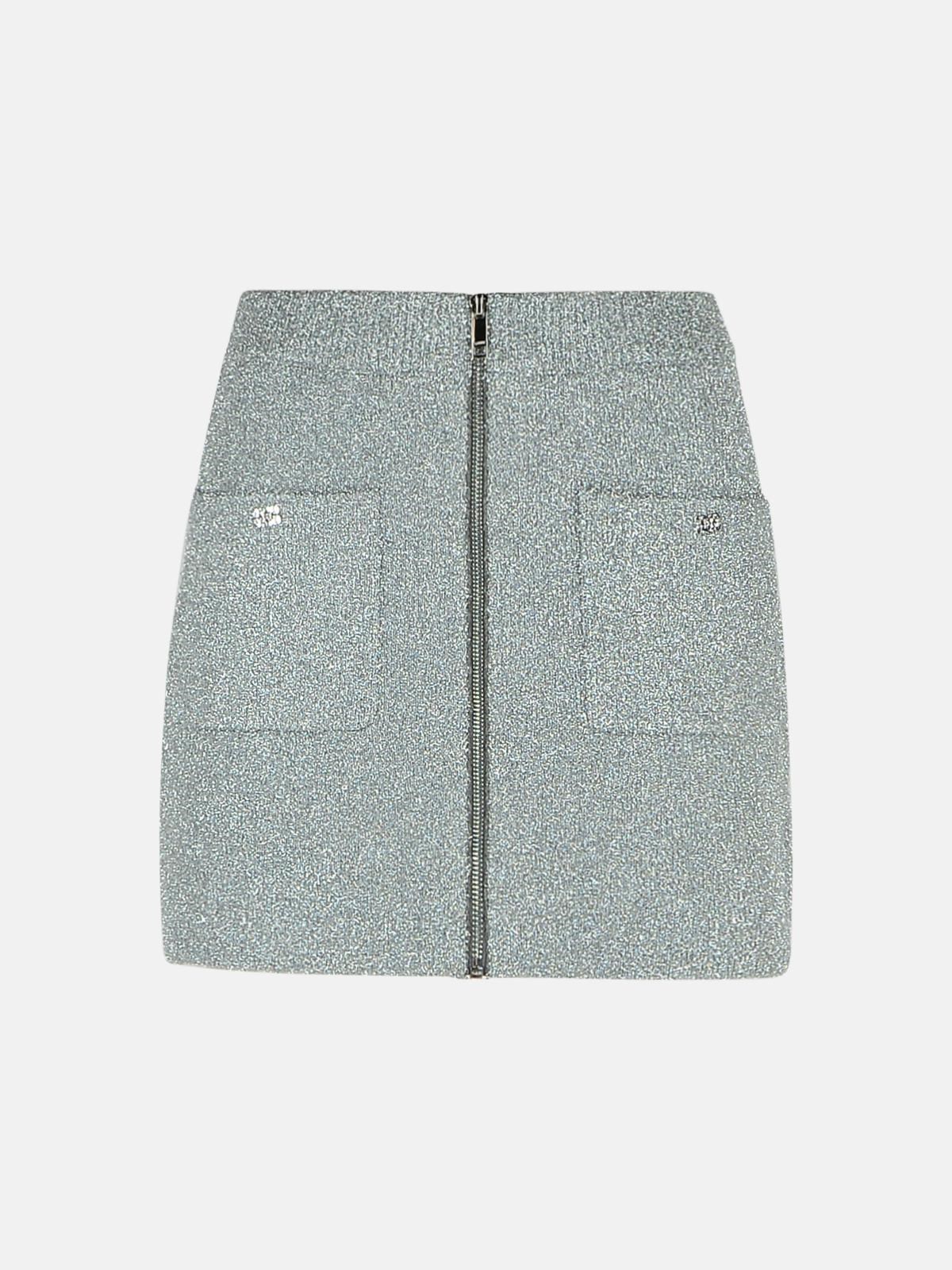 Ganni 'sparkle' Silver Wool Blend Miniskirt In Silver