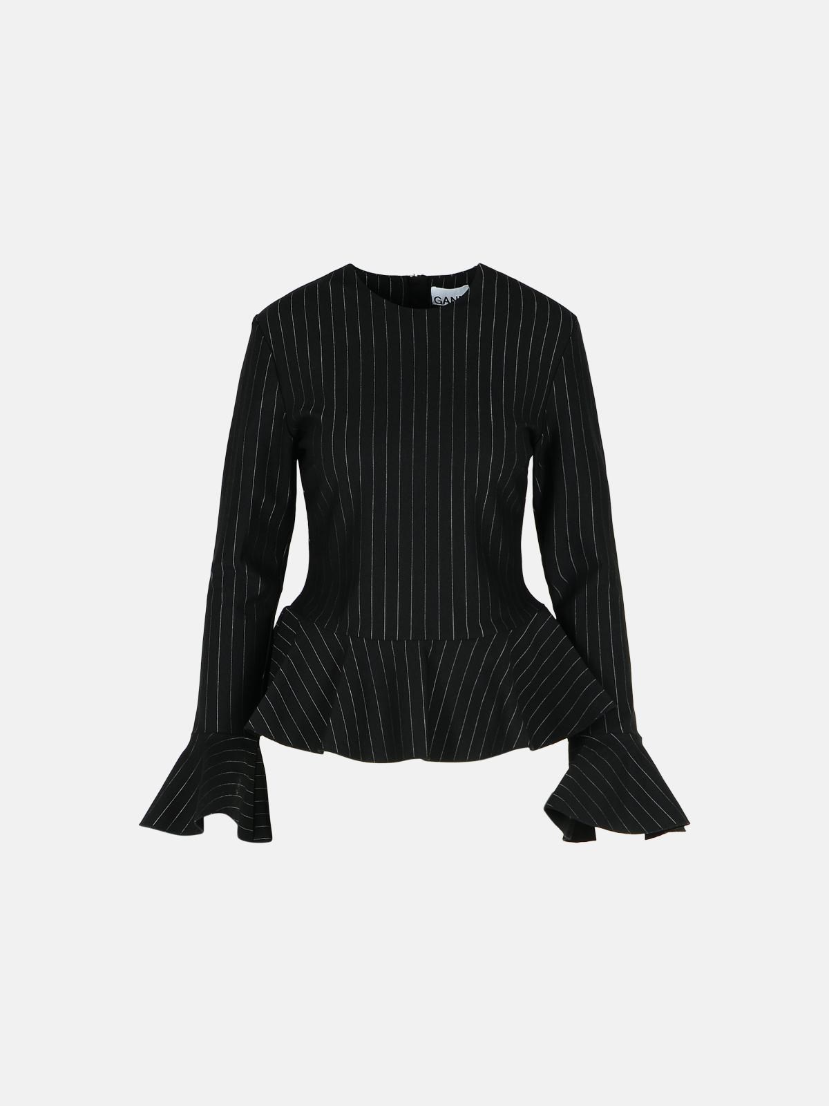 Ganni 'peplum' Black Viscose Blend Blouse In Black