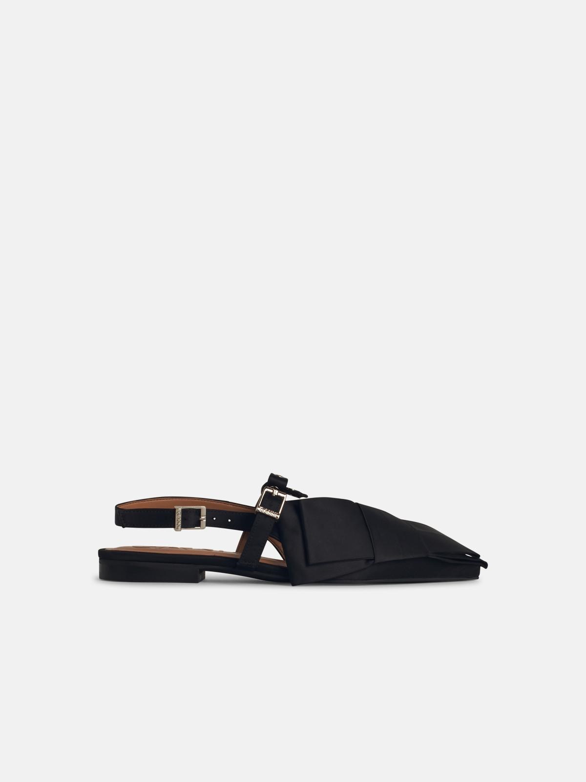 Ganni 'big Bow' Black Polyester Ballet Flats In Black