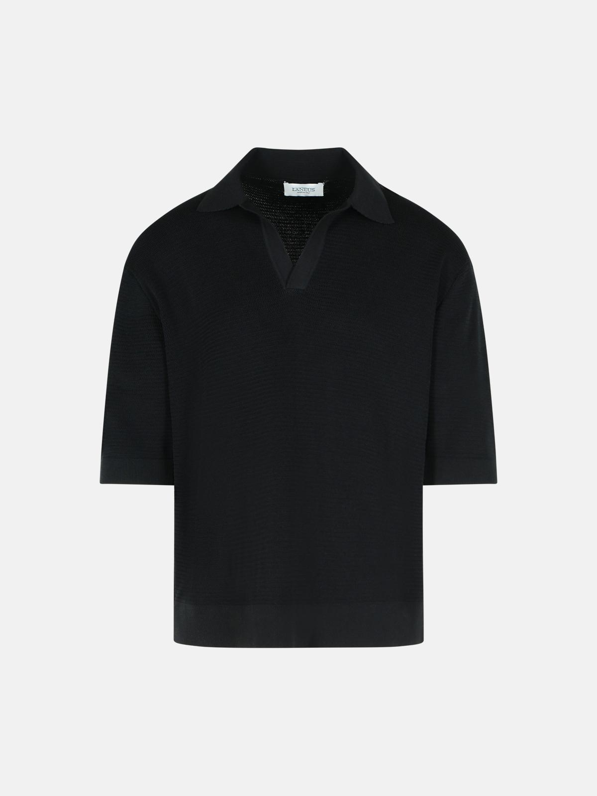 Laneus Black Cotton Polo Shirt