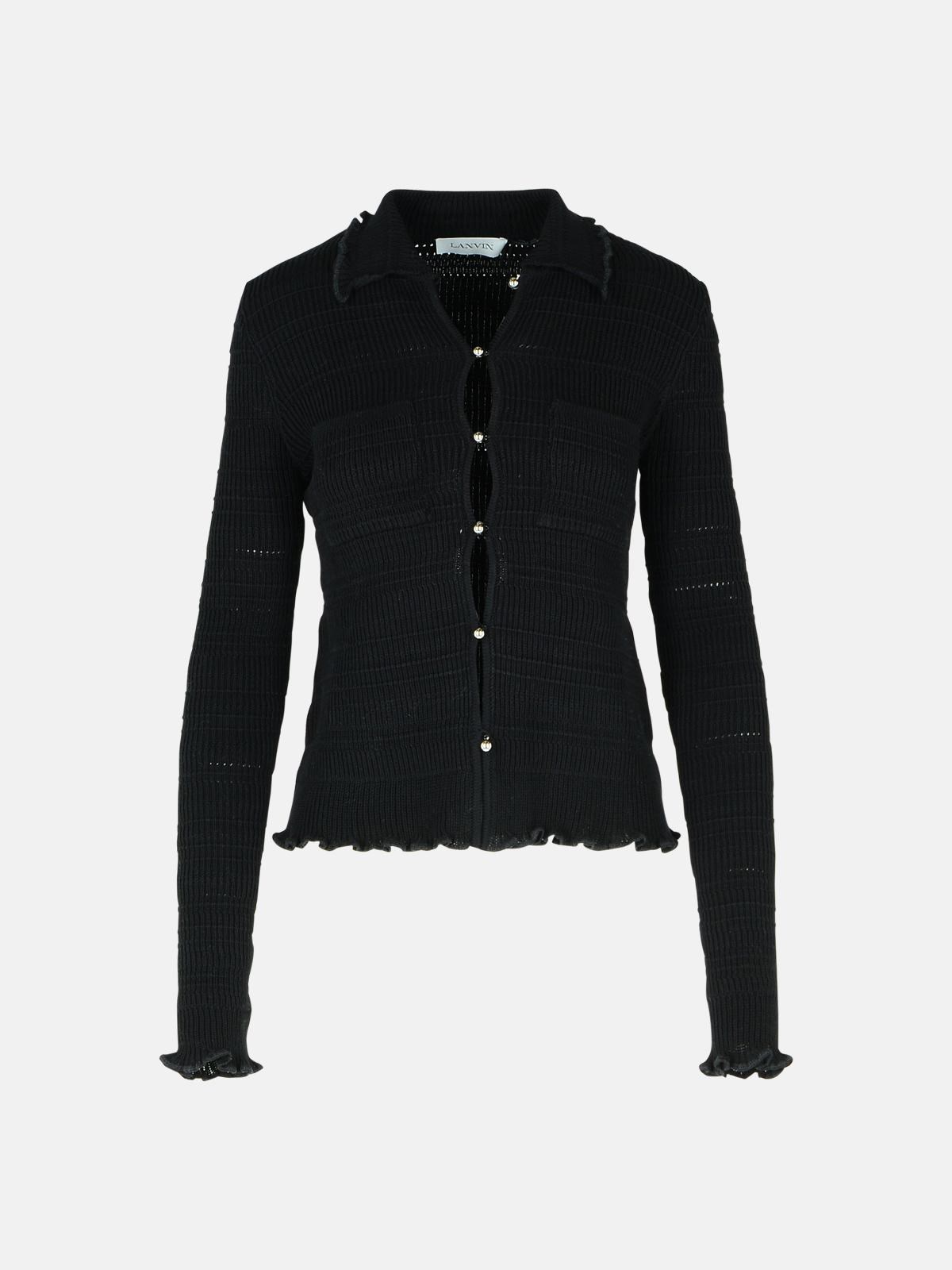 Lanvin 'ribbed' Black Cotton Cardigan In Black