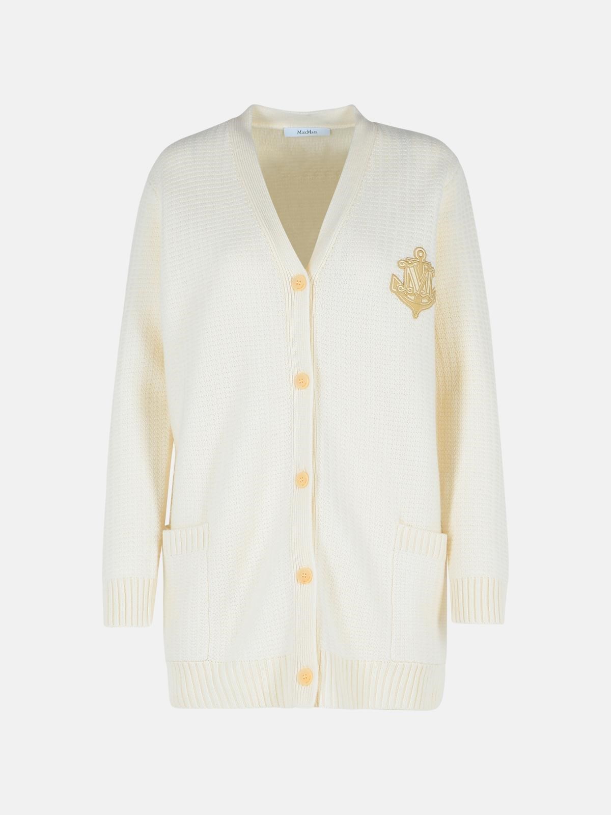 Max Mara 'ravello' White Wool Blend Cardigan In White