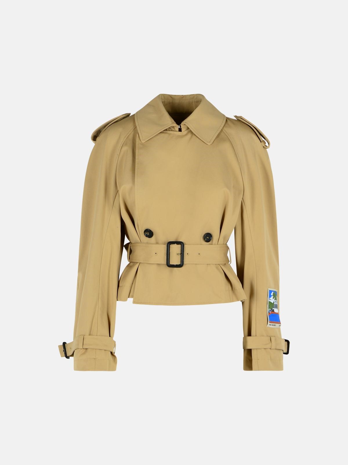 Msgm Short Beige Cotton Trench Coat