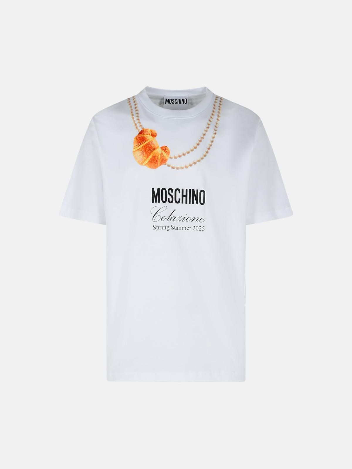 MOSCHINO 'CROSSAINT' WHITE COTTON T-SHIRT