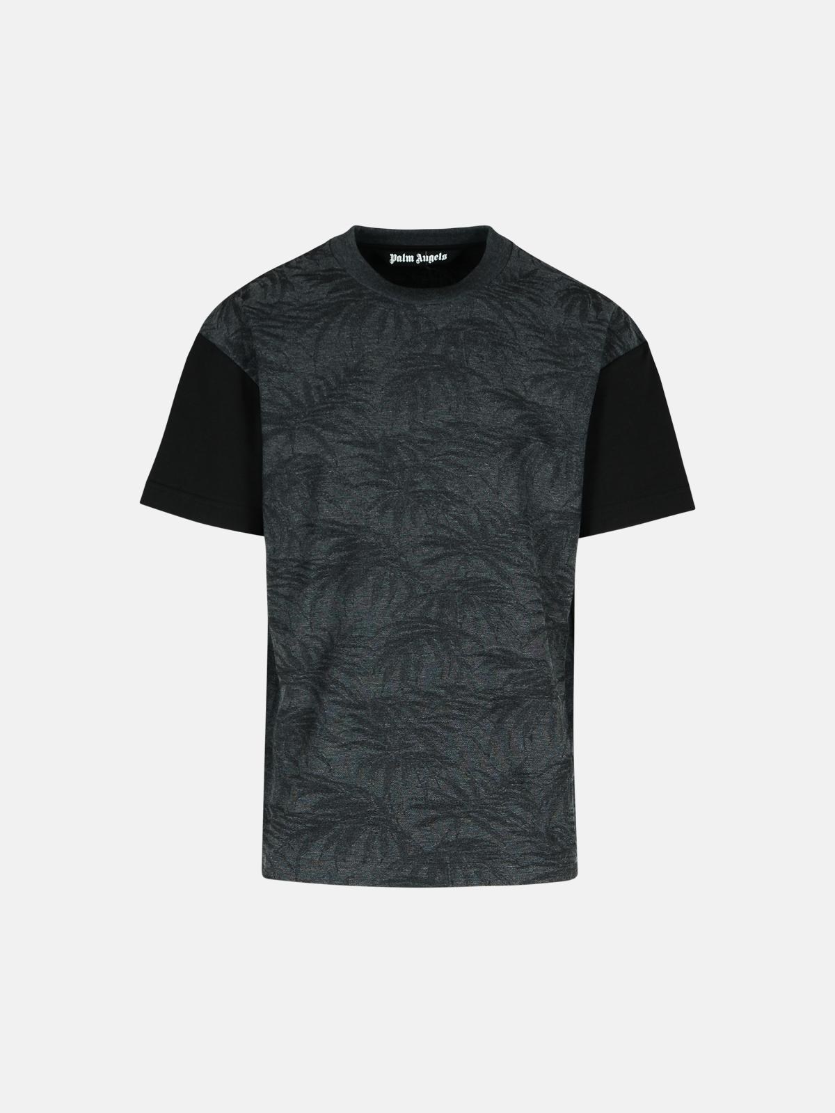 Palm Angels 'palms Curved' Black Cotton Blend T-shirt In Black