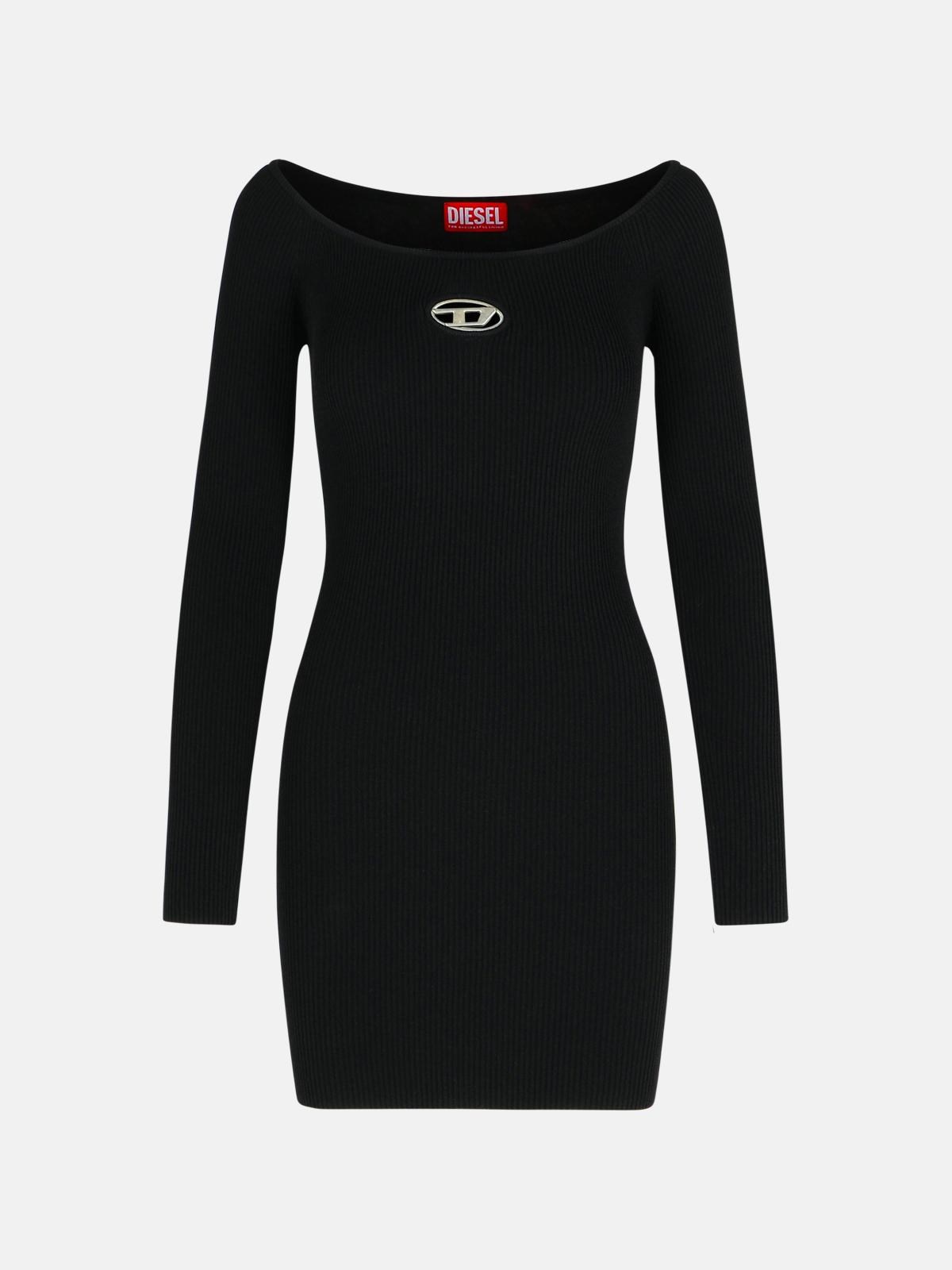 Diesel Black U Neck Dress With D-logo In Black