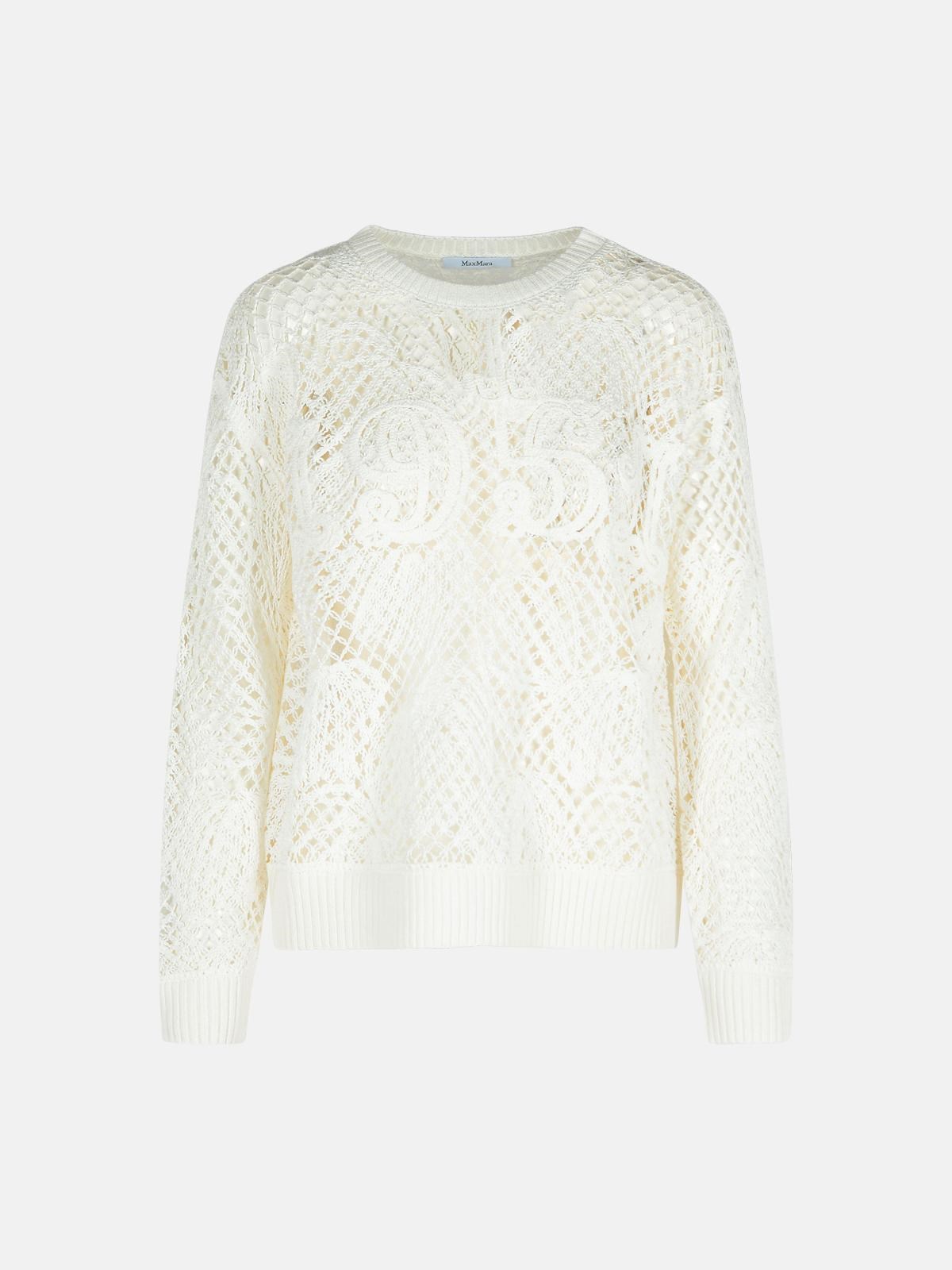 Max Mara 'farea' White Cotton Blend Sweater In White