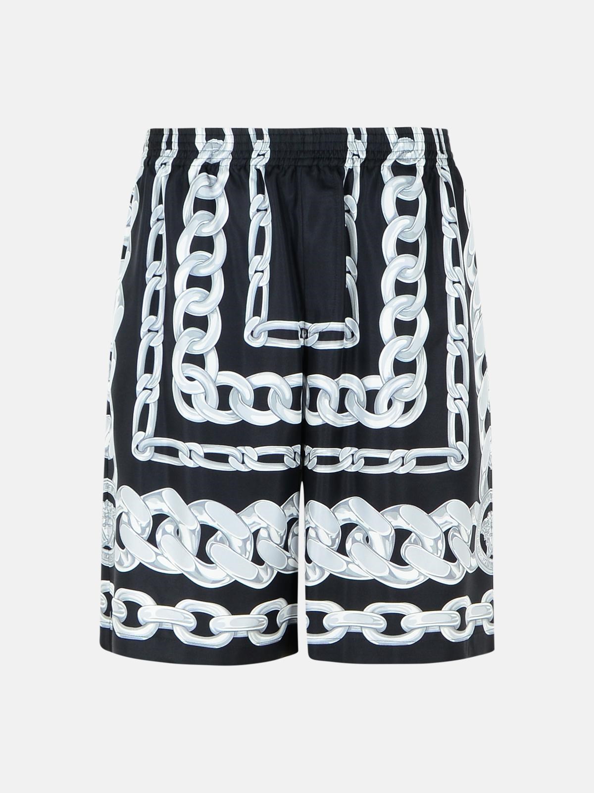 Versace 'chains' Black Silk Bermuda Shorts In Black