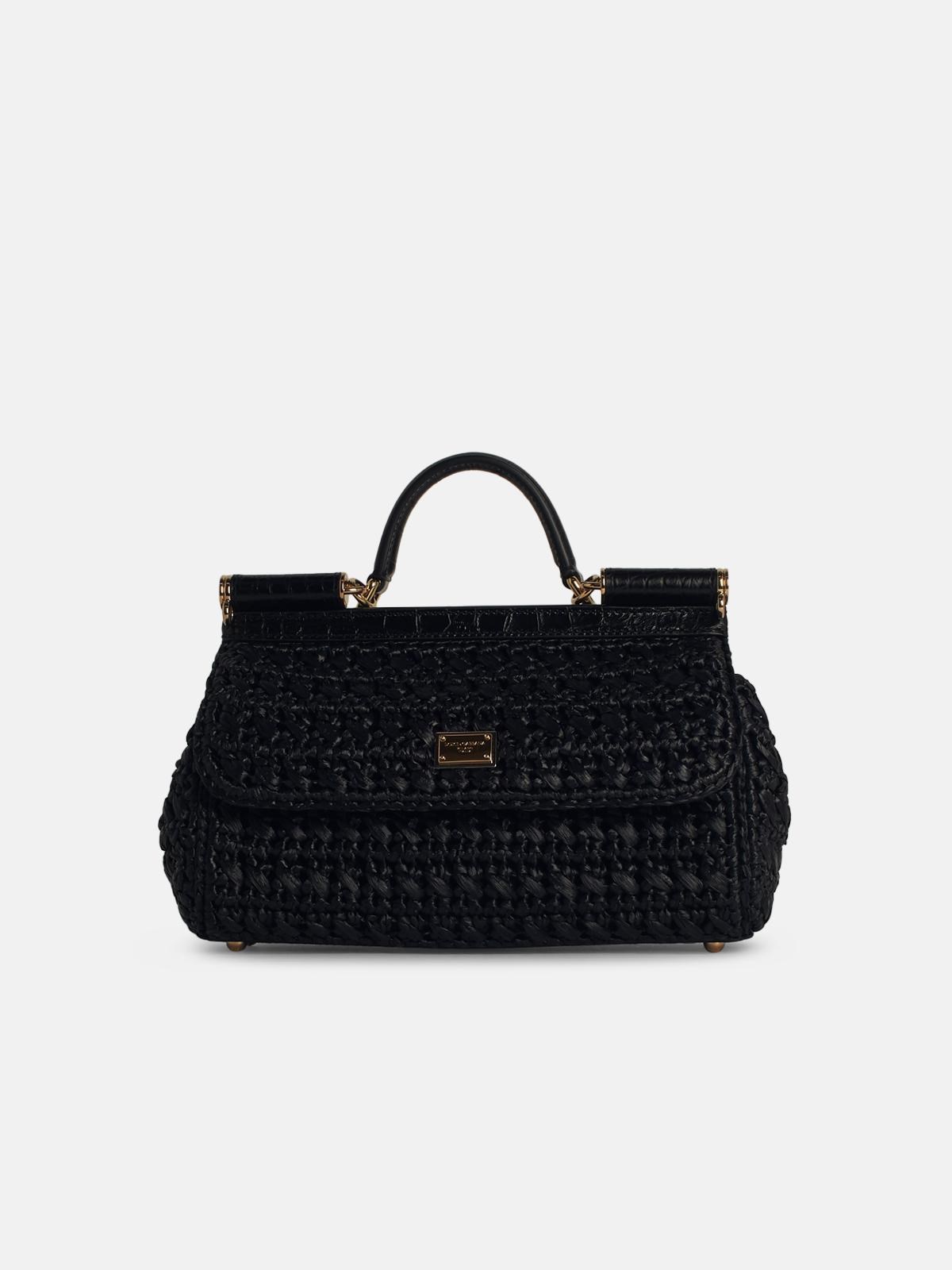Dolce & Gabbana Small 'sicily' Black Raffia Blend Bag