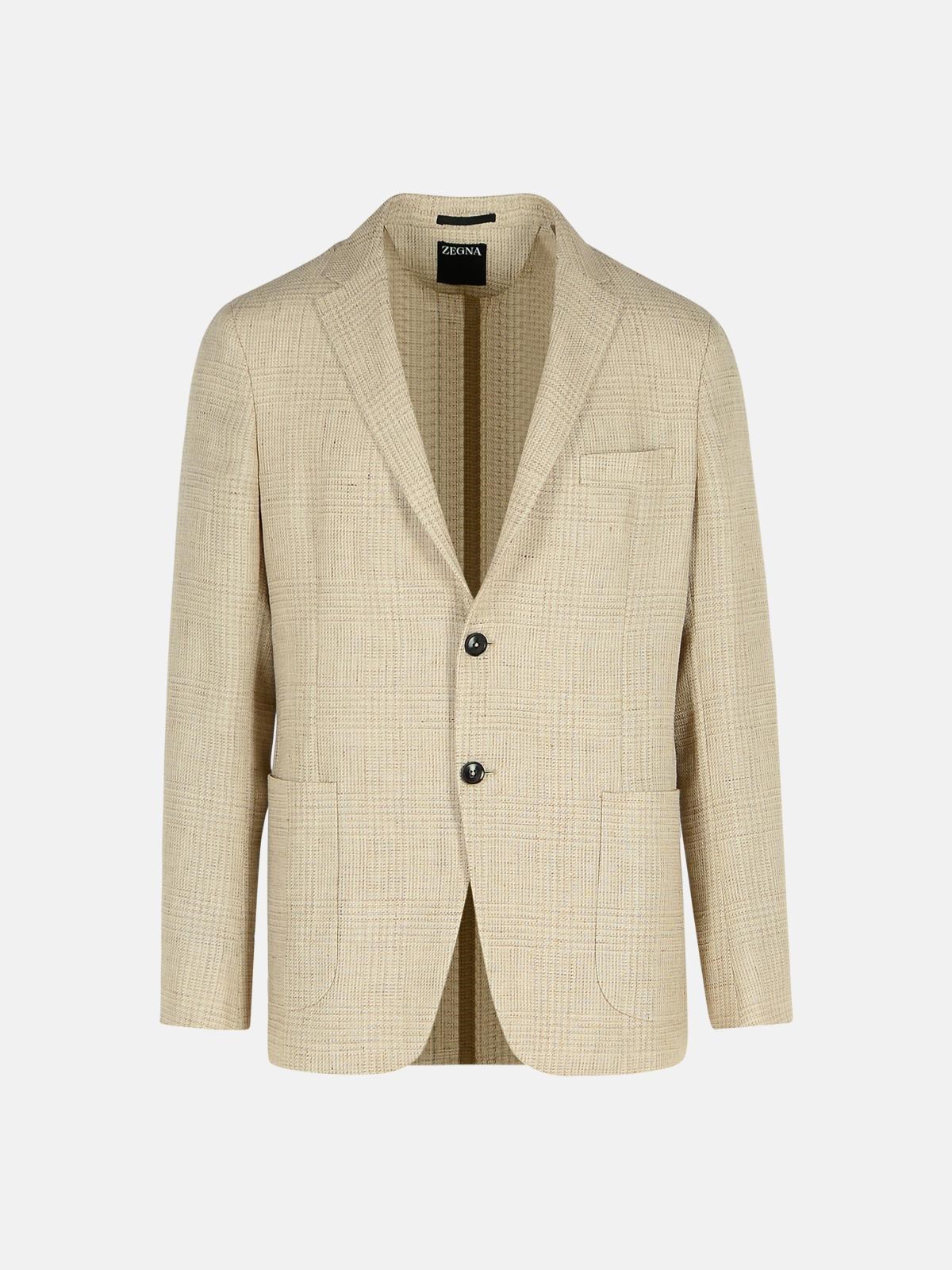 Zegna 'drop 7' Beige Linen Blend Jacket In Beige