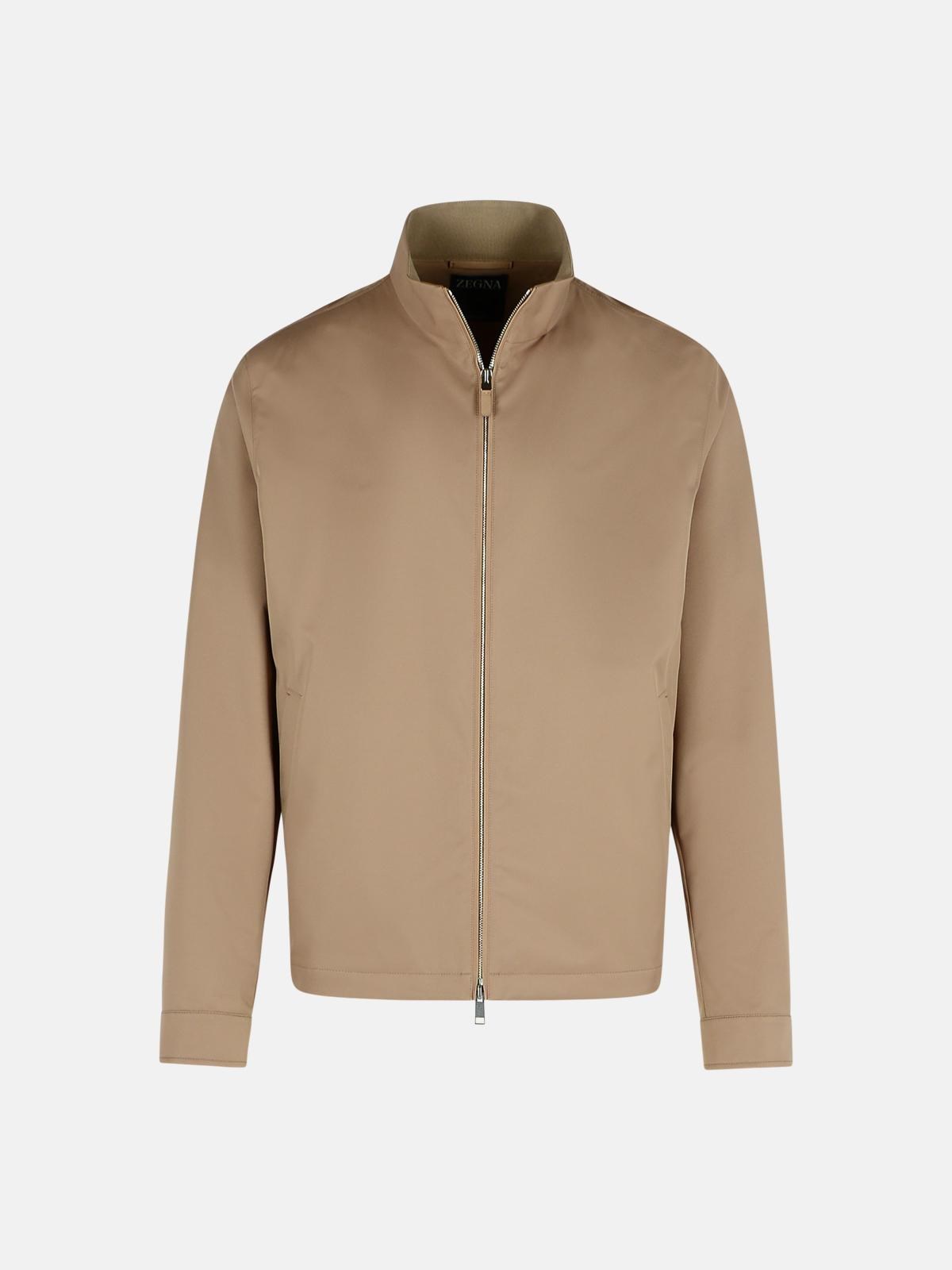 Zegna Beige Polyester Bomber Jacket In Beige