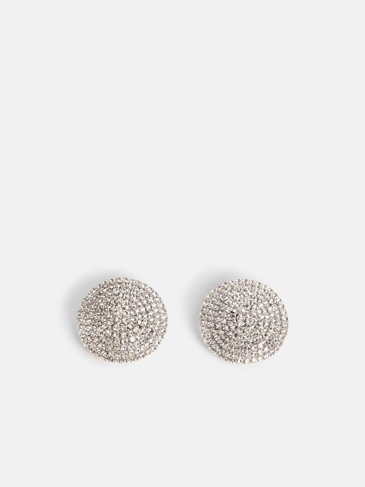Self-portrait 'round Crys' Silver-plated Brass Earrings In Silver