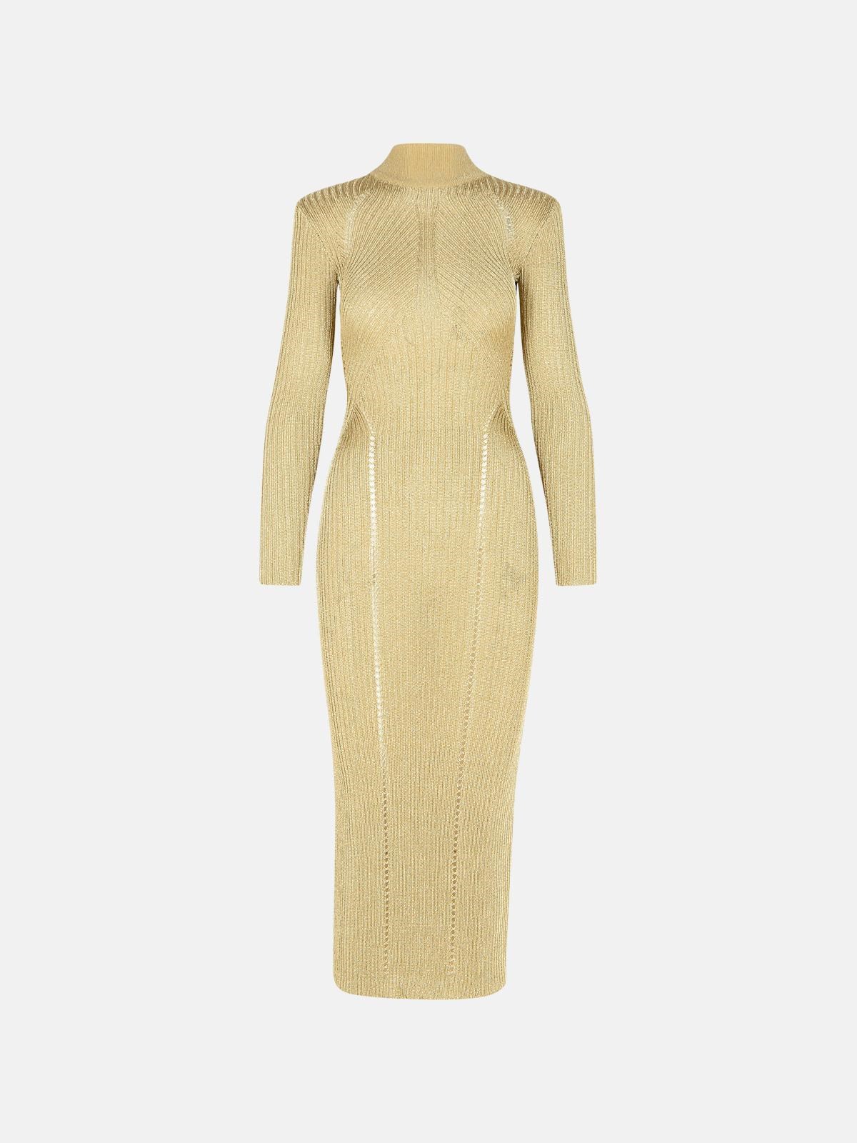Self-portrait 'lurex' Dress In Beige Viscose Blend In Gold