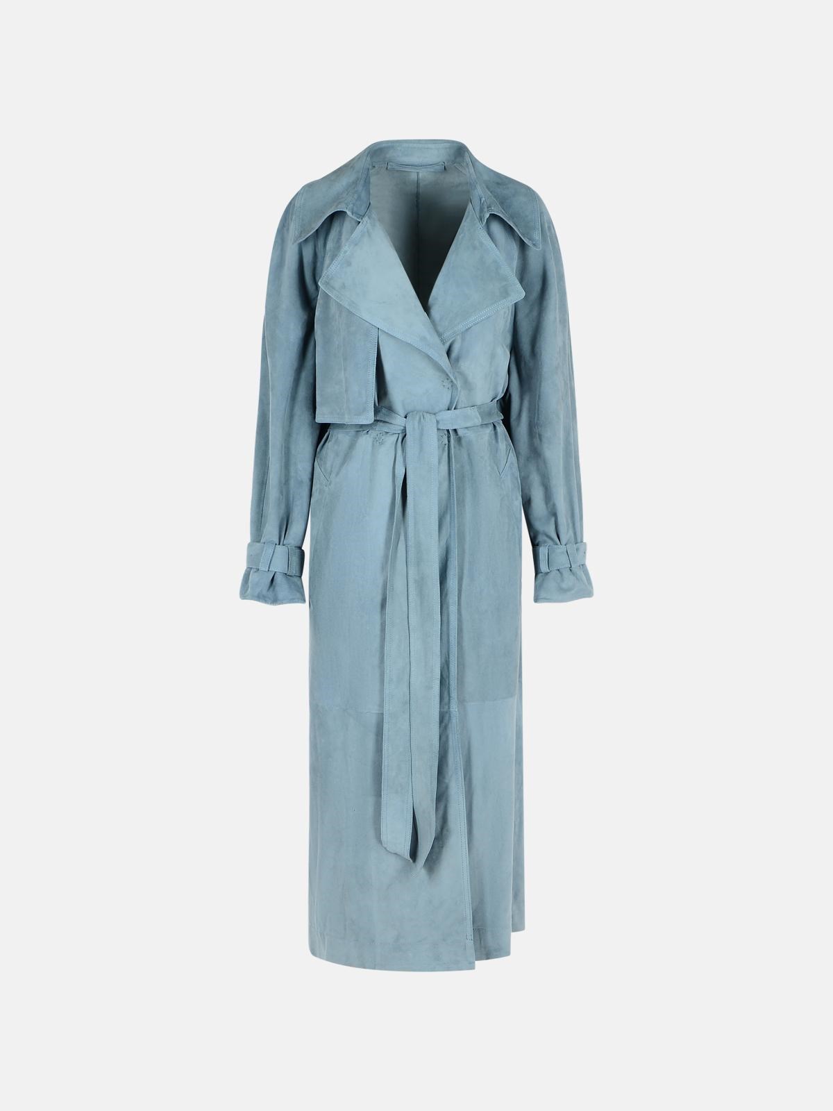 Salvatore Santoro Blue Suede Trench Coat In Light Blue