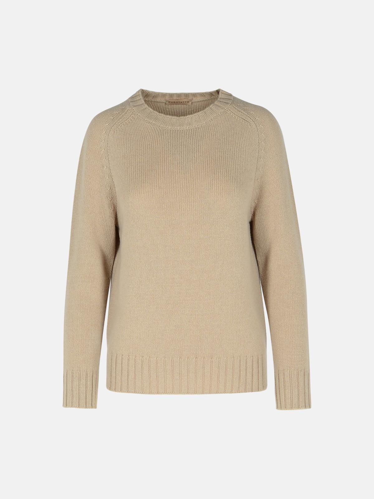 Puro Tatto Beige Cashmere Sweater In Beige
