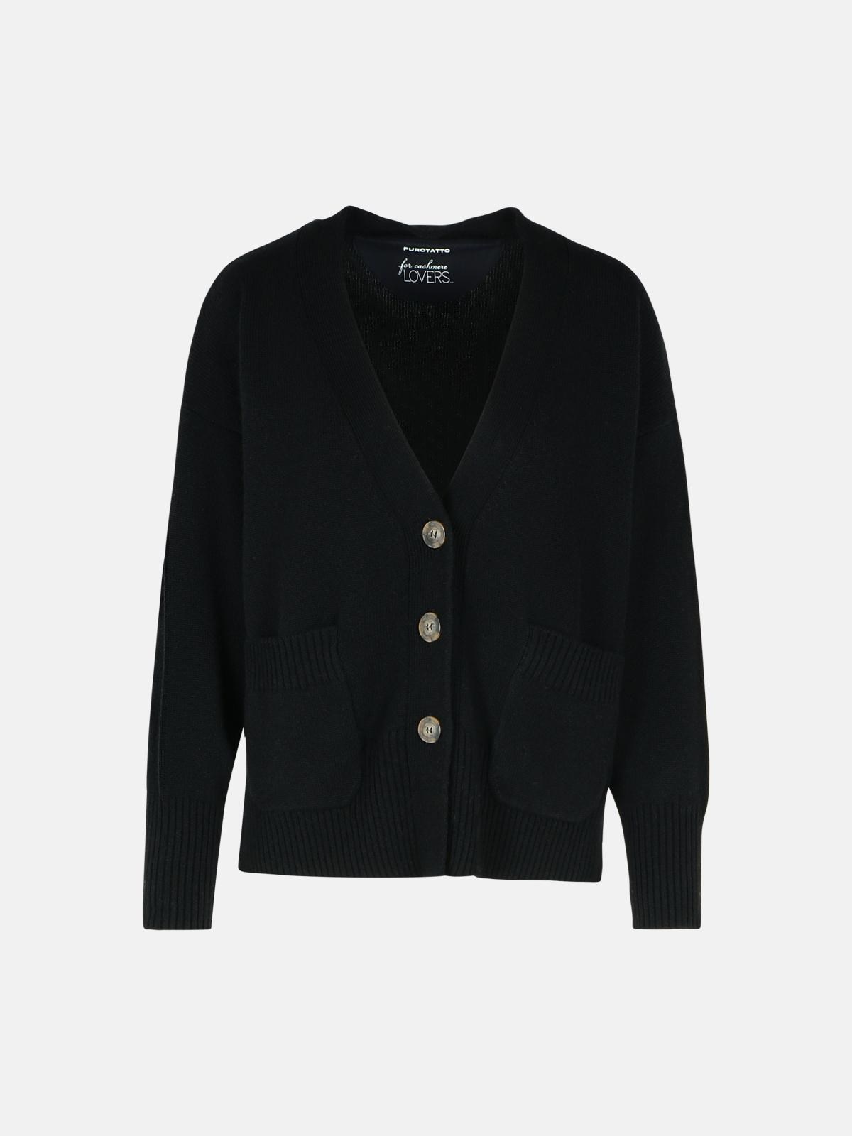 Puro Tatto Black Cashmere Cardigan In Black