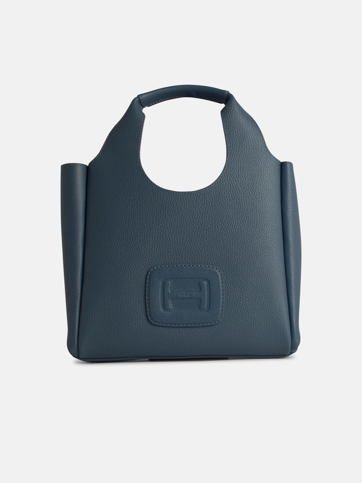 Hogan Light Blue Leather Shopping Bag In Light Blue