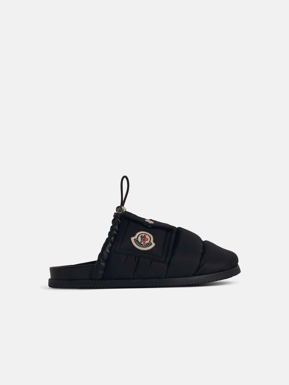Moncler Black Nylon Slippers In Black