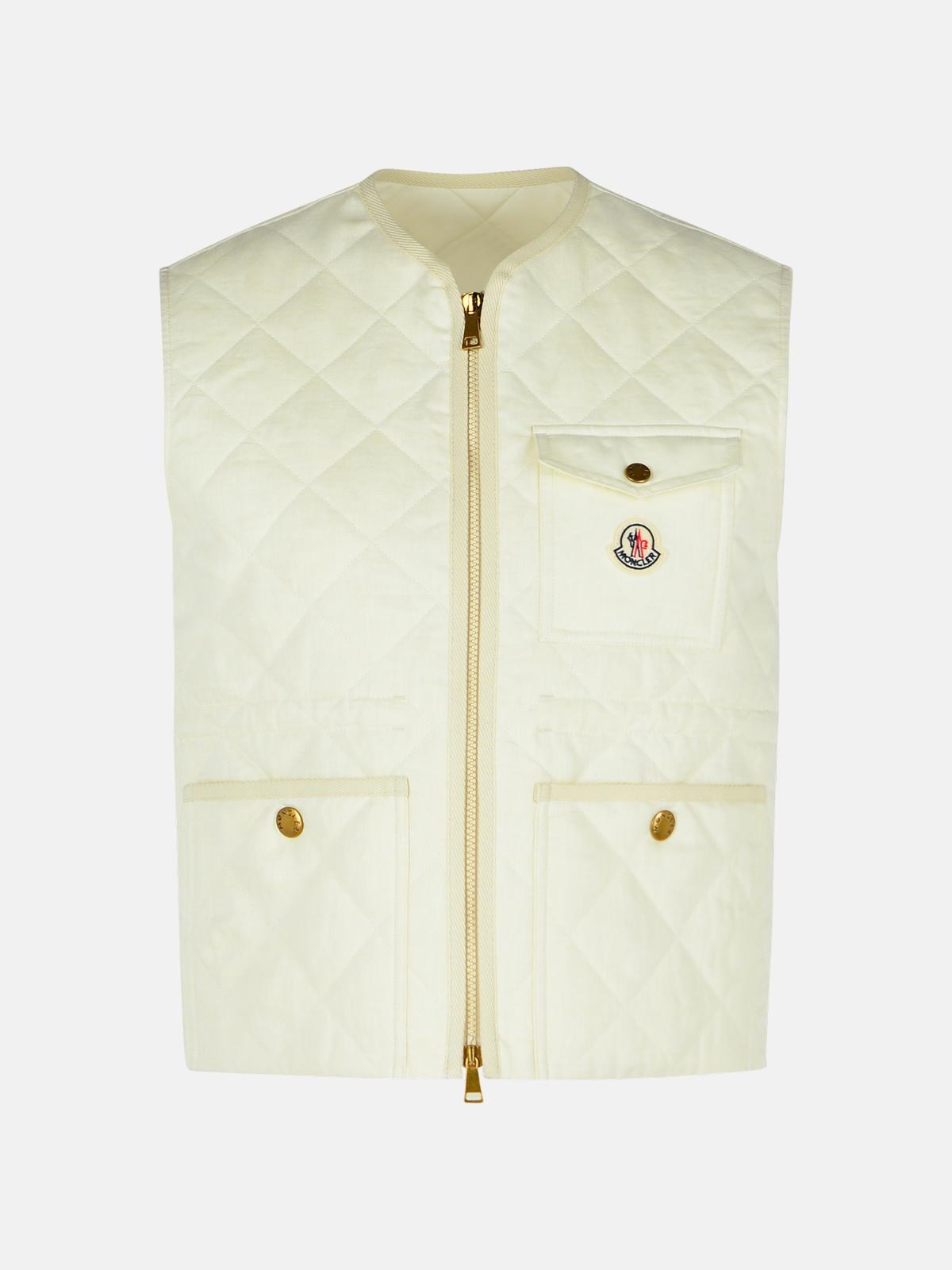 Moncler 'vigny' White Linen Vest In Cream