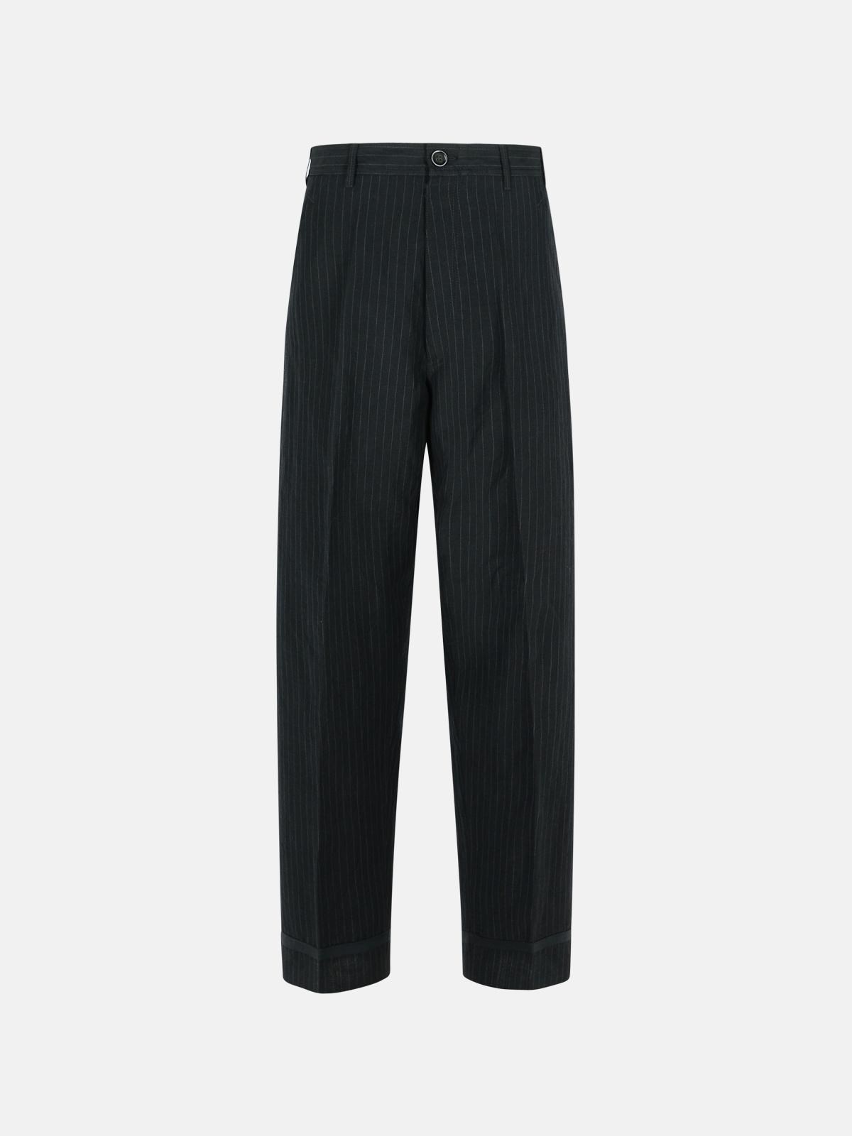 Maison Margiela Linen Blend Trousers Pinstripe Pattern In Black
